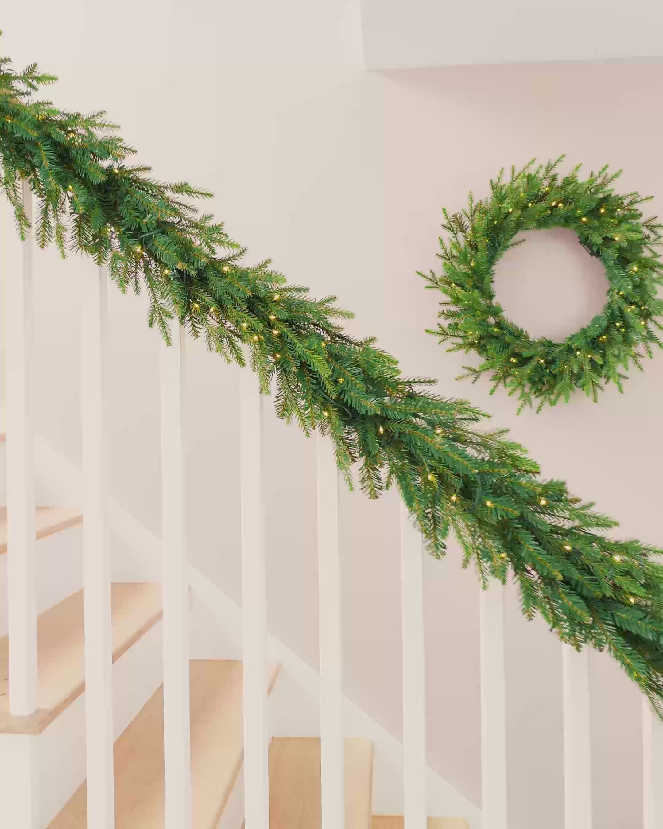 Load video: Pre-Lit Multi-Function Douglas Fir Garland, 9 ft
