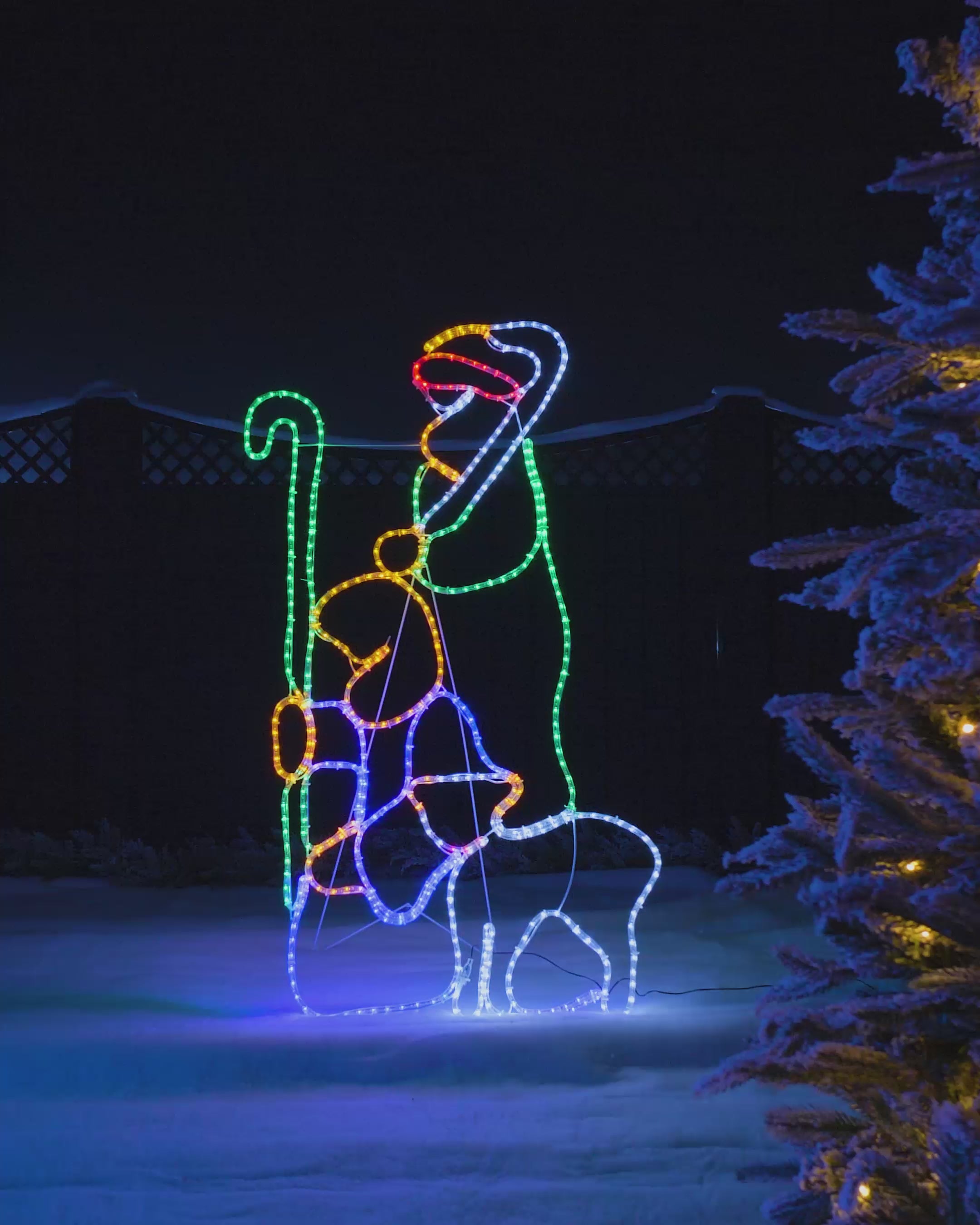 Load video: Pre-Lit 2 Shepherds with Sheep, Silhouette, 152 cm