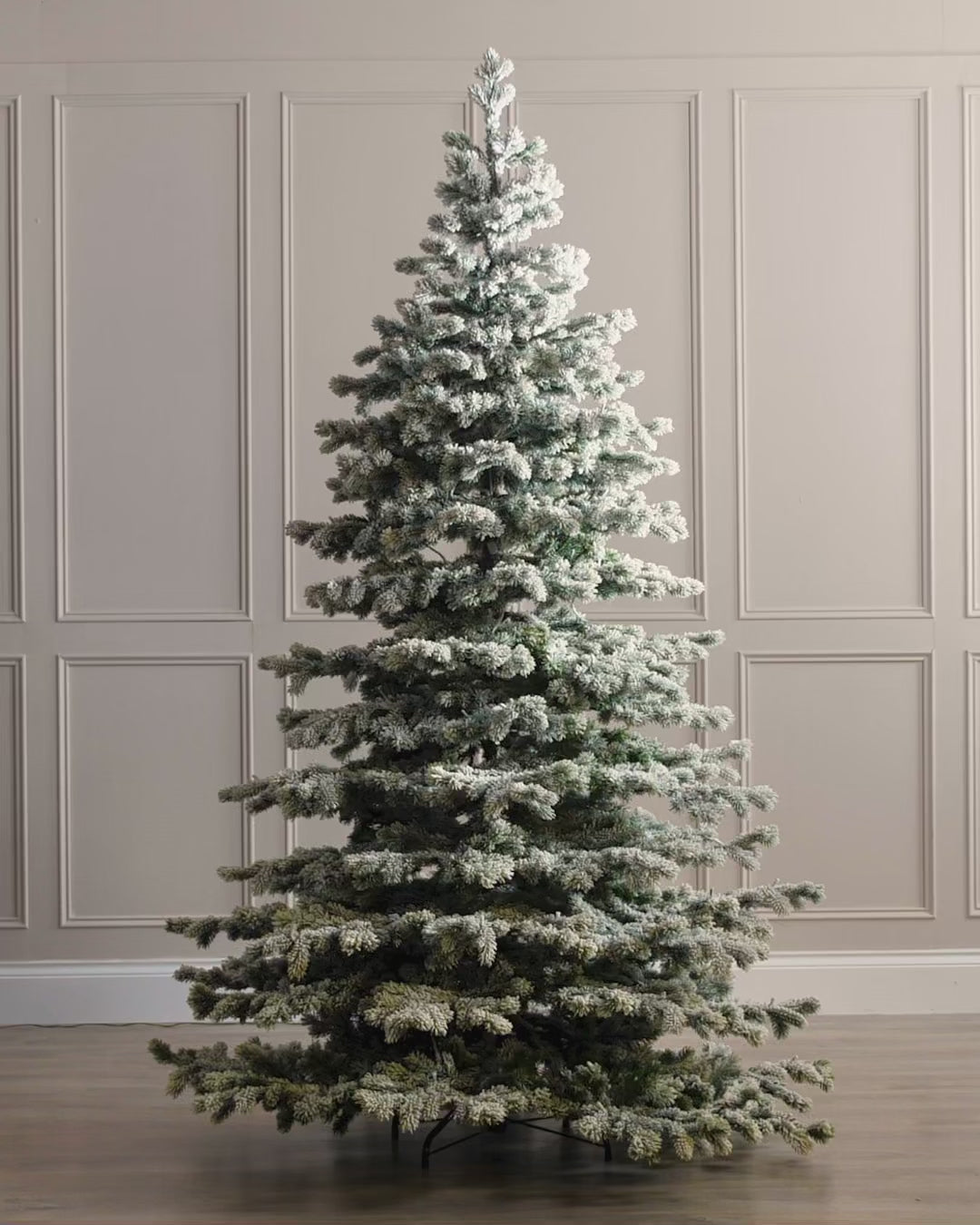 Load video: Pre-Lit Snow Flocked Arctic Fir Christmas Tree, 7 ft