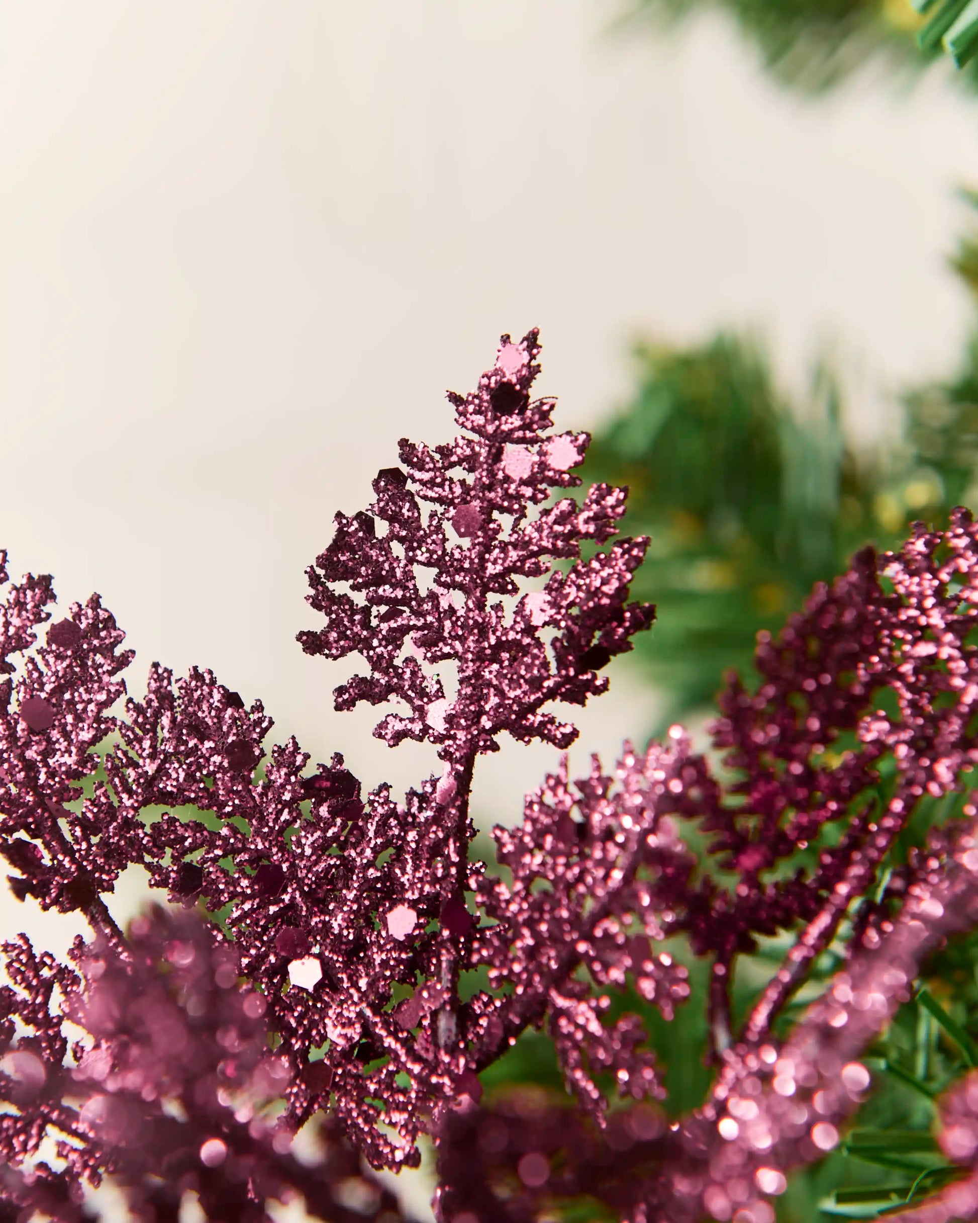 Close-up of a purple 19 cm glitter leaf pick showing the intricate leaf shape and glittered surface.