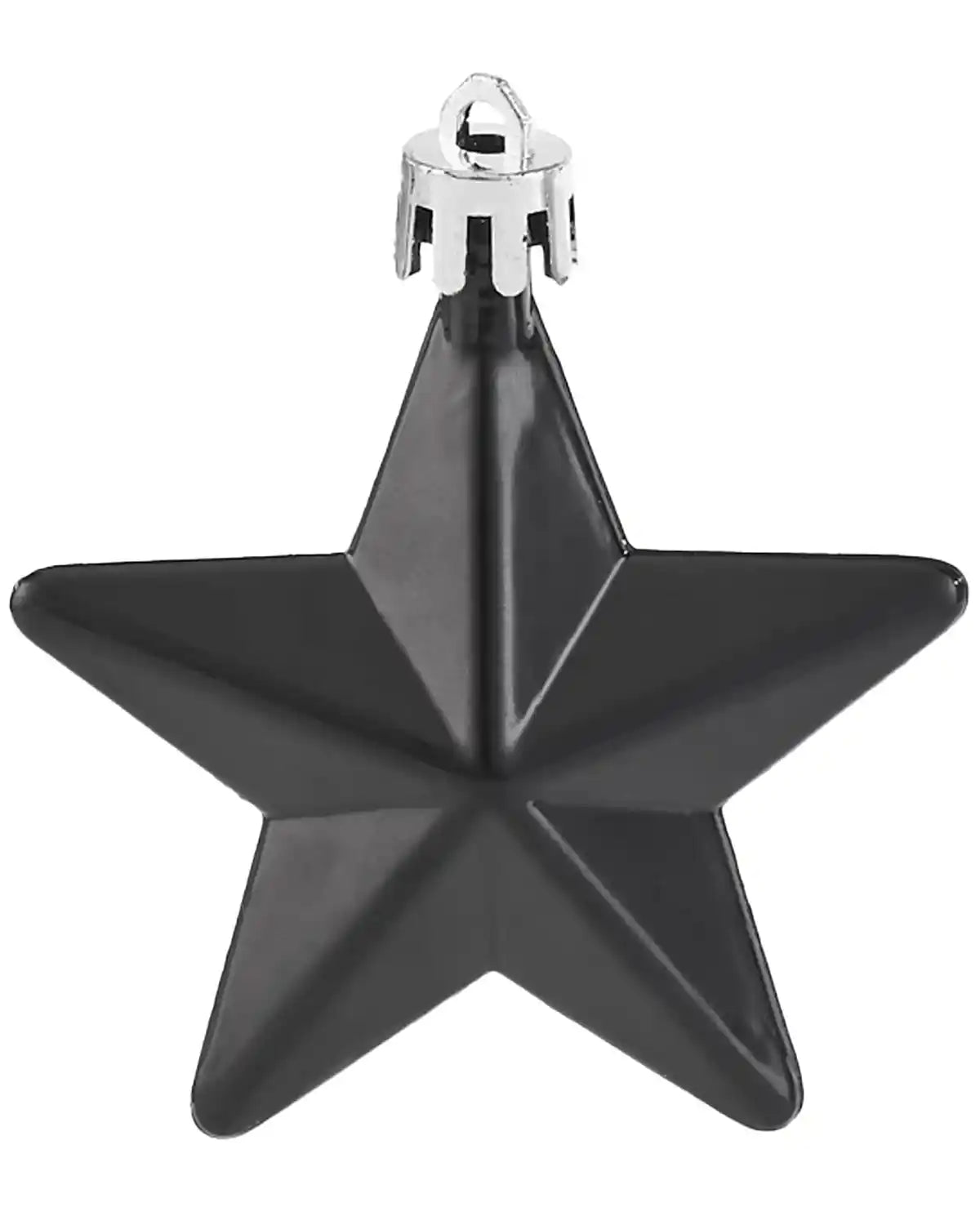 single Black star-shaped Christmas bauble on a white background