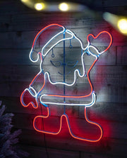 Waving Santa neon rope light decoration displayed on a wooden wall