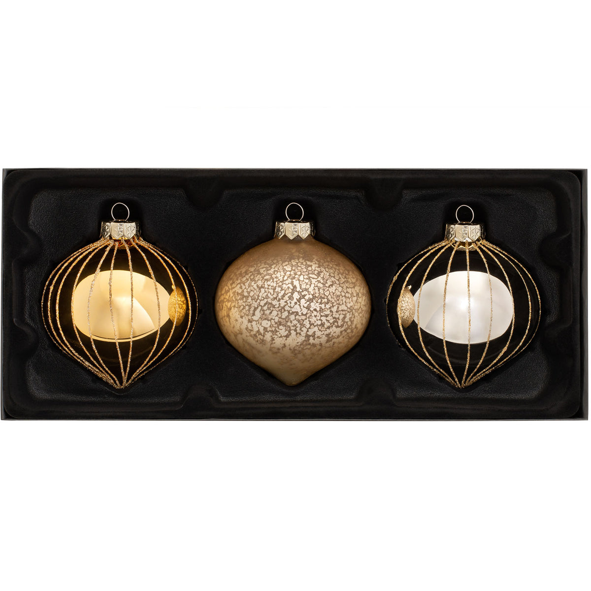 3 Glamour Glass Baubles, 11 cm