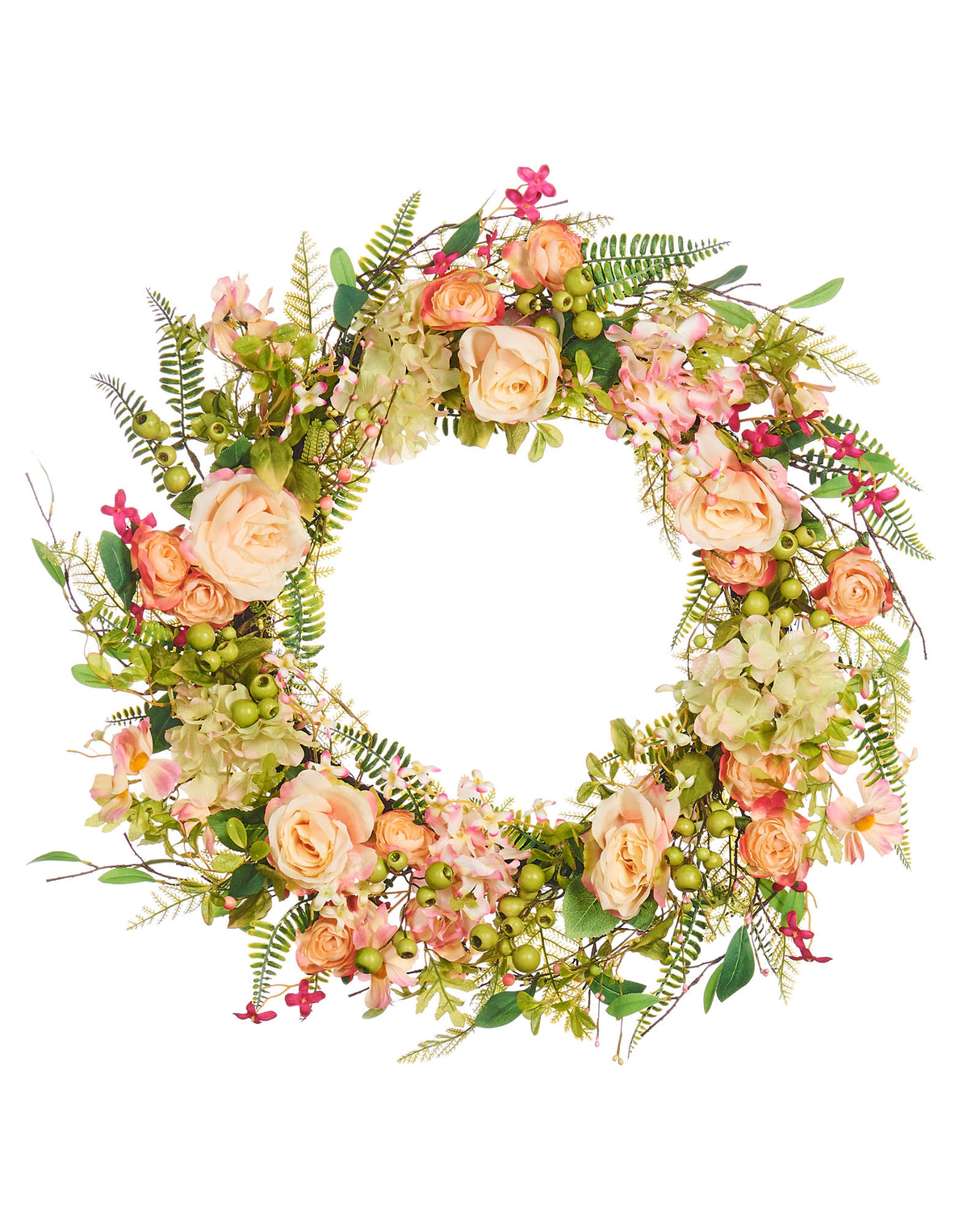 Artificial Spring Rose Wreath, Pink, 28 Inch