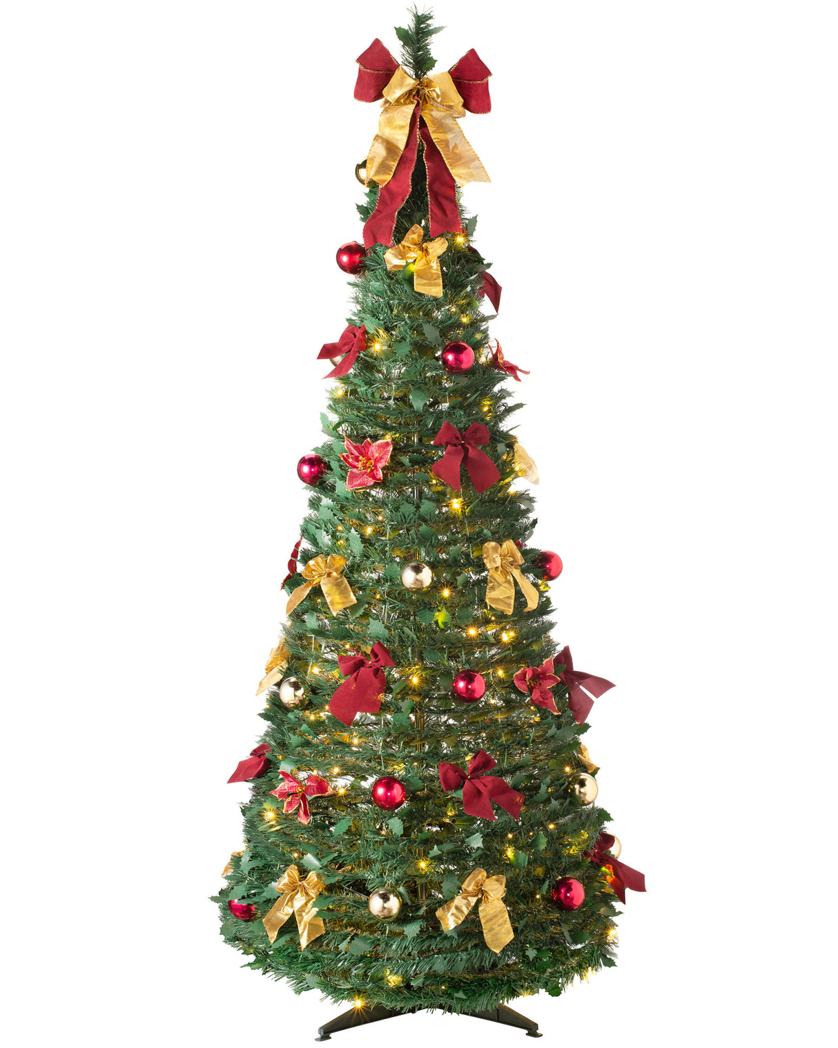 Pre-Lit Pop-Up Decorated Christmas Tree, Red/Gold, 6 ft