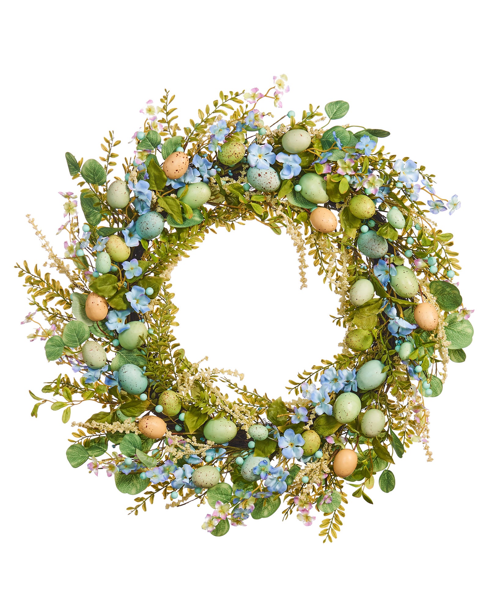 Artificial Floral Egg Spring Wreath, Blue, 28 Inch