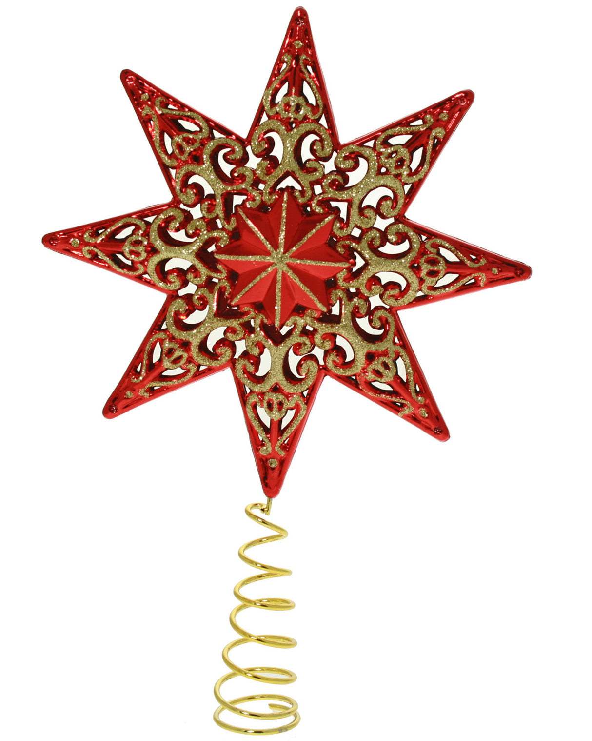 Shatterproof Deluxe Christmas Star Tree Topper with Glitter, 21 cm, Red