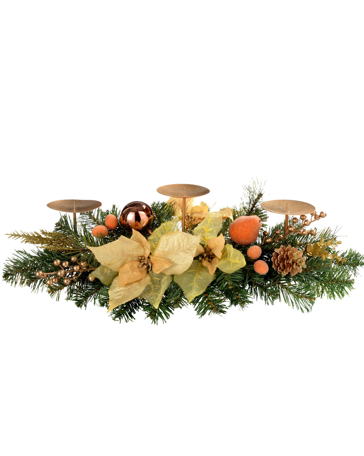 Decorated Table Centre Piece Garland Candle Holder - Copper/Gold, 3 Pillar