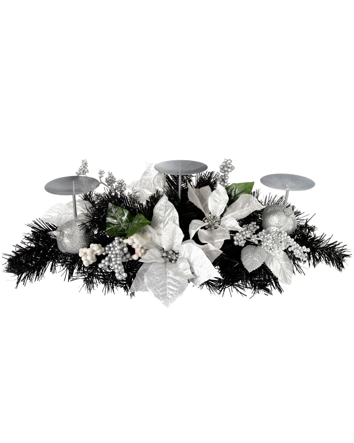 3 Pillar Decorated Candle Holder, Black/Silver