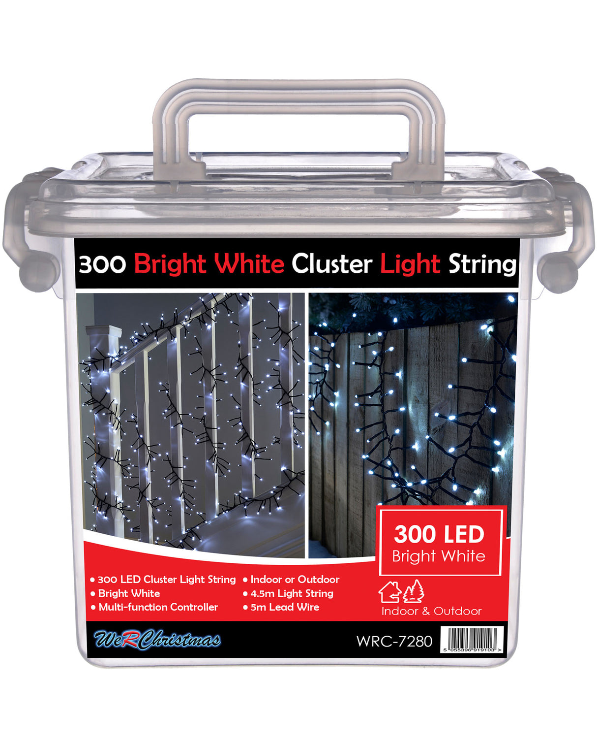 Chasing Cluster Light String, Bright White