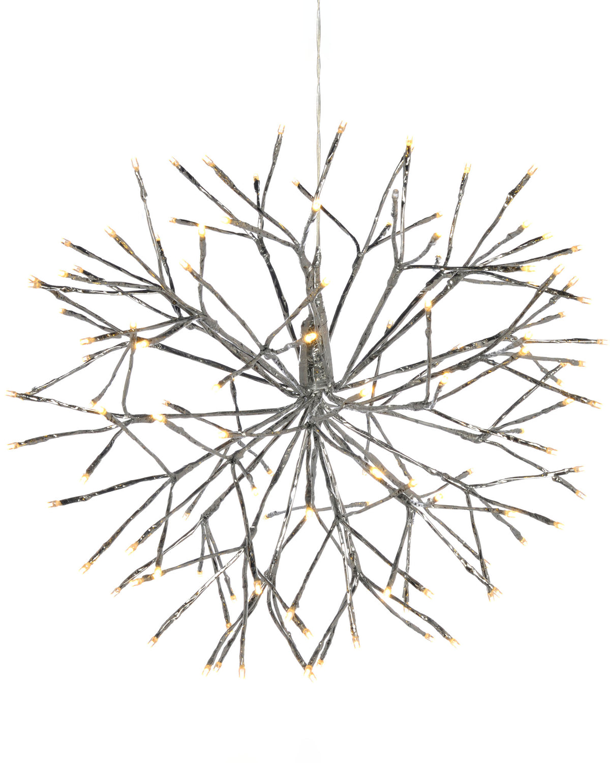 Pre-Lit Hanging Silver Branch Ball with Warm White LEDs, 30 cm