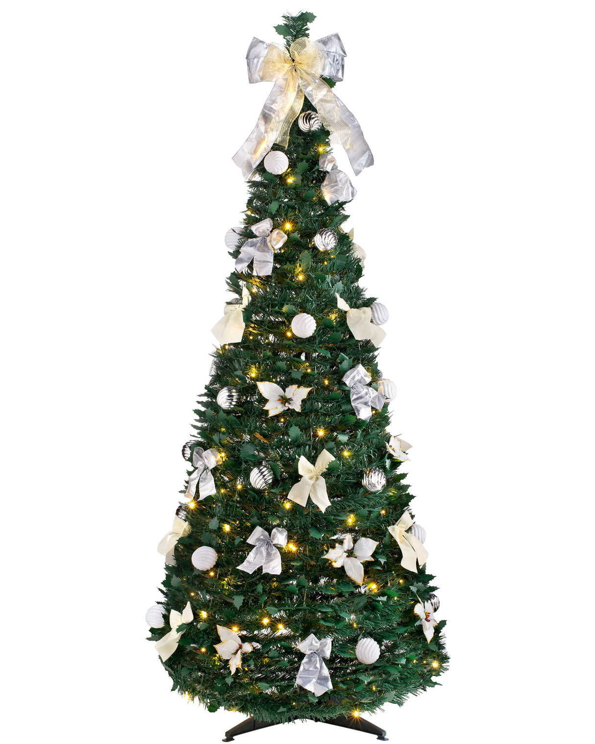 Pre-Lit Pop-Up Decorated Christmas Tree, White, 6 ft