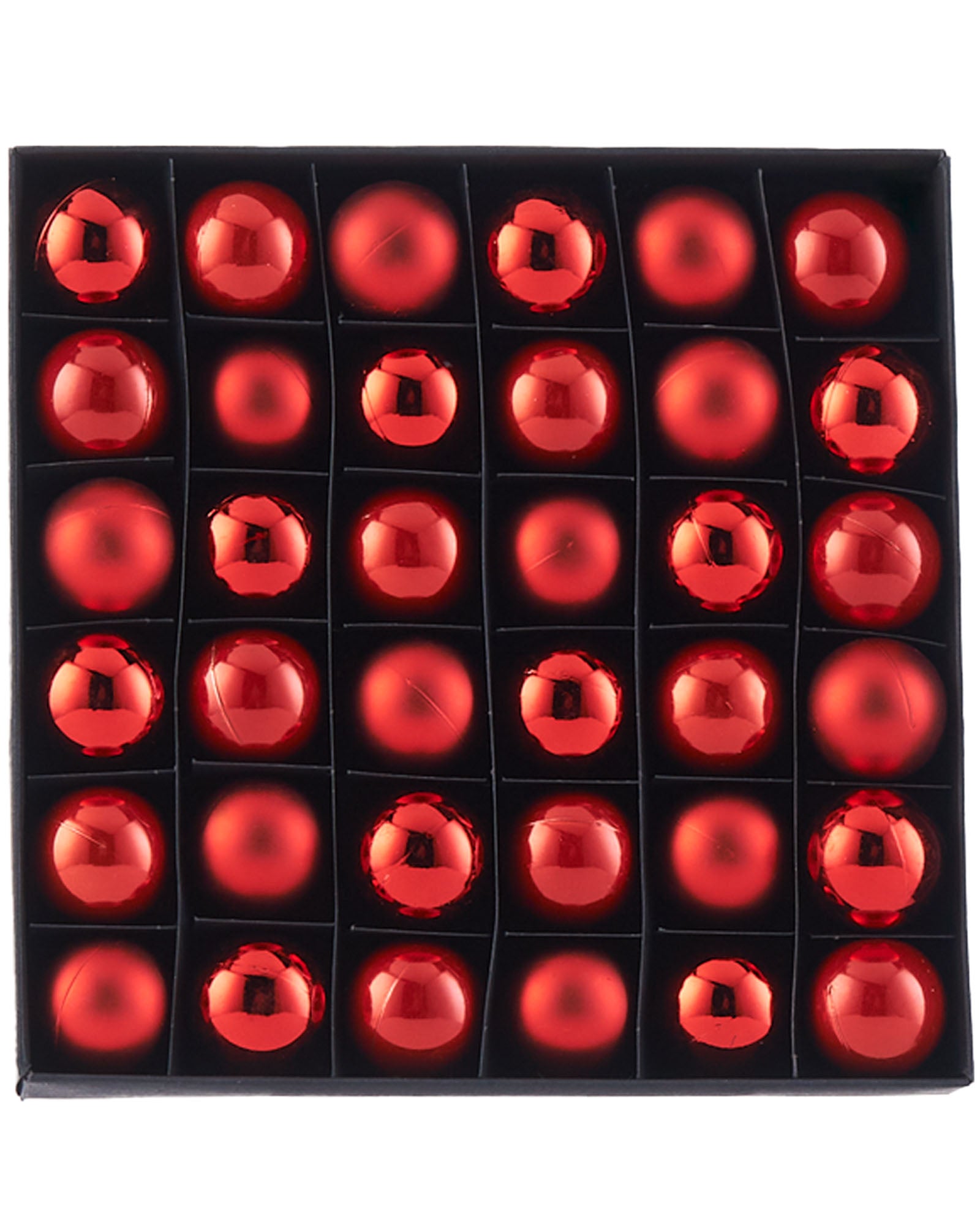 Thirty-Six Red Shatterproof Baubles, 3 cm