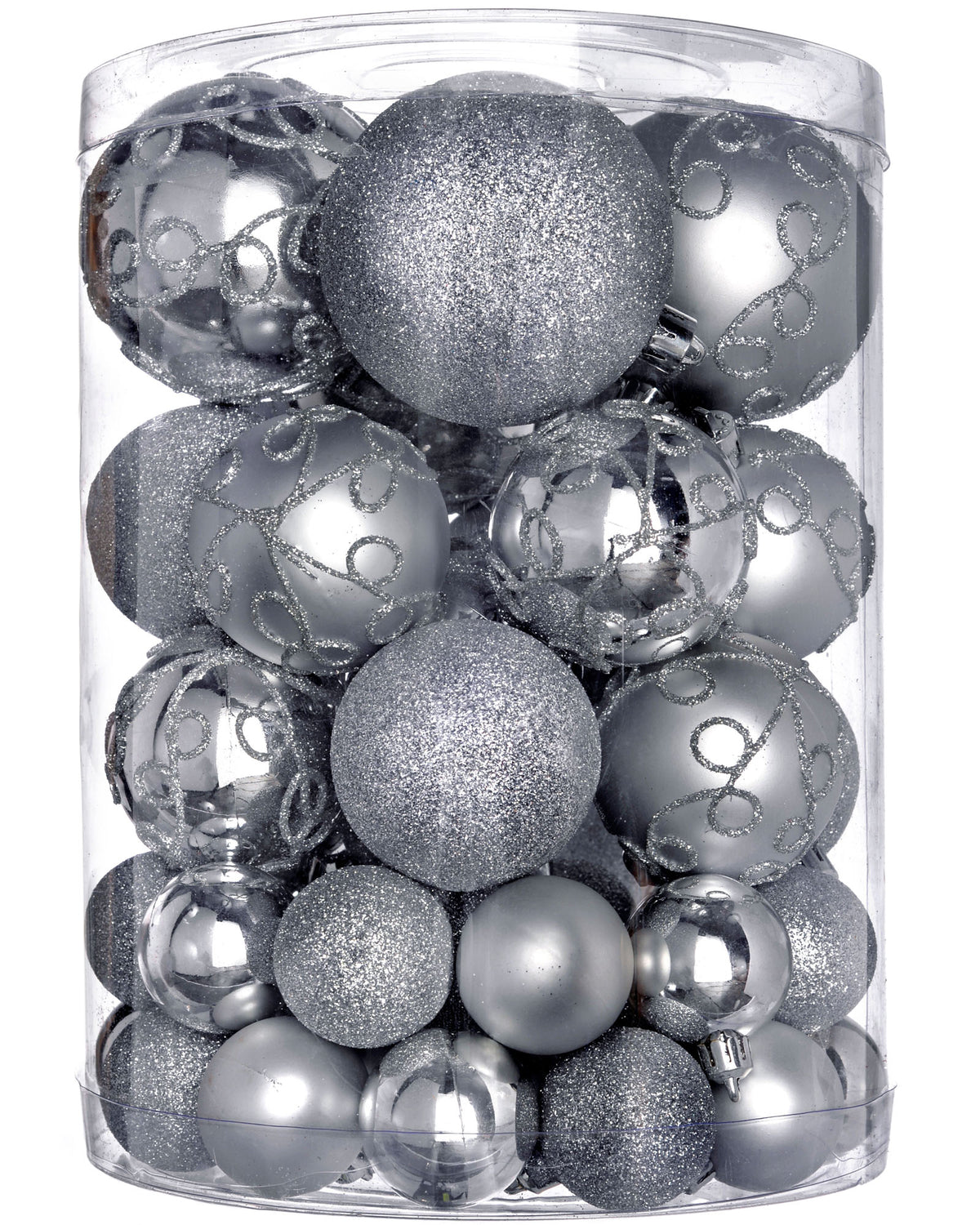 Silver Shatterproof Baubles, 50 Pack