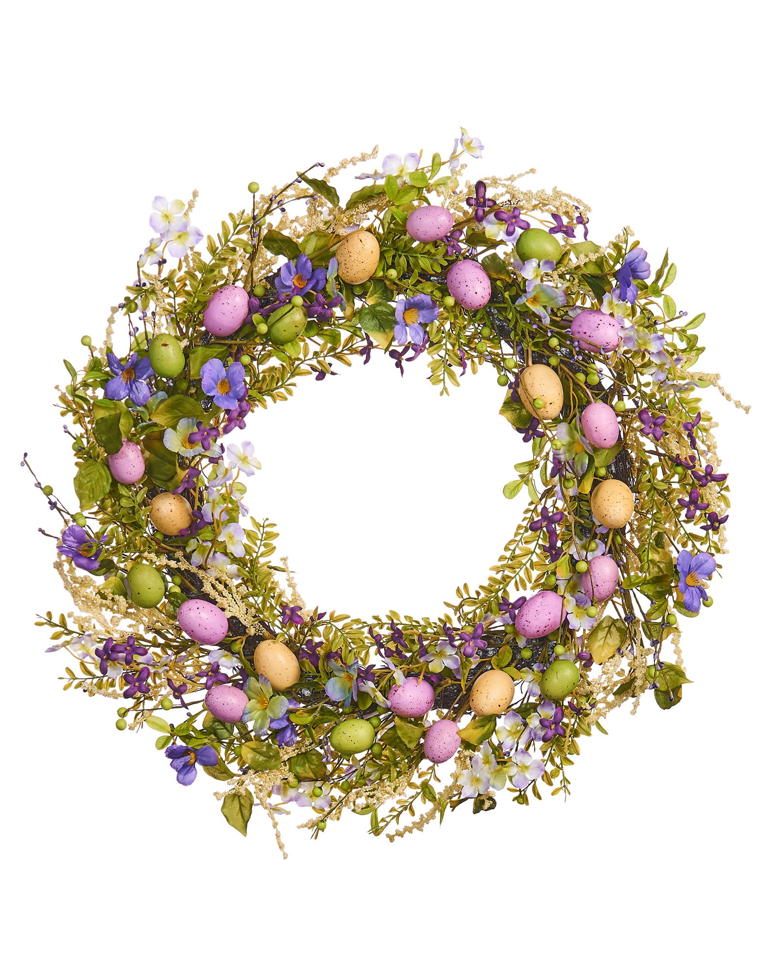 Artificial Floral Egg Spring Wreath, Purple, 28 Inch