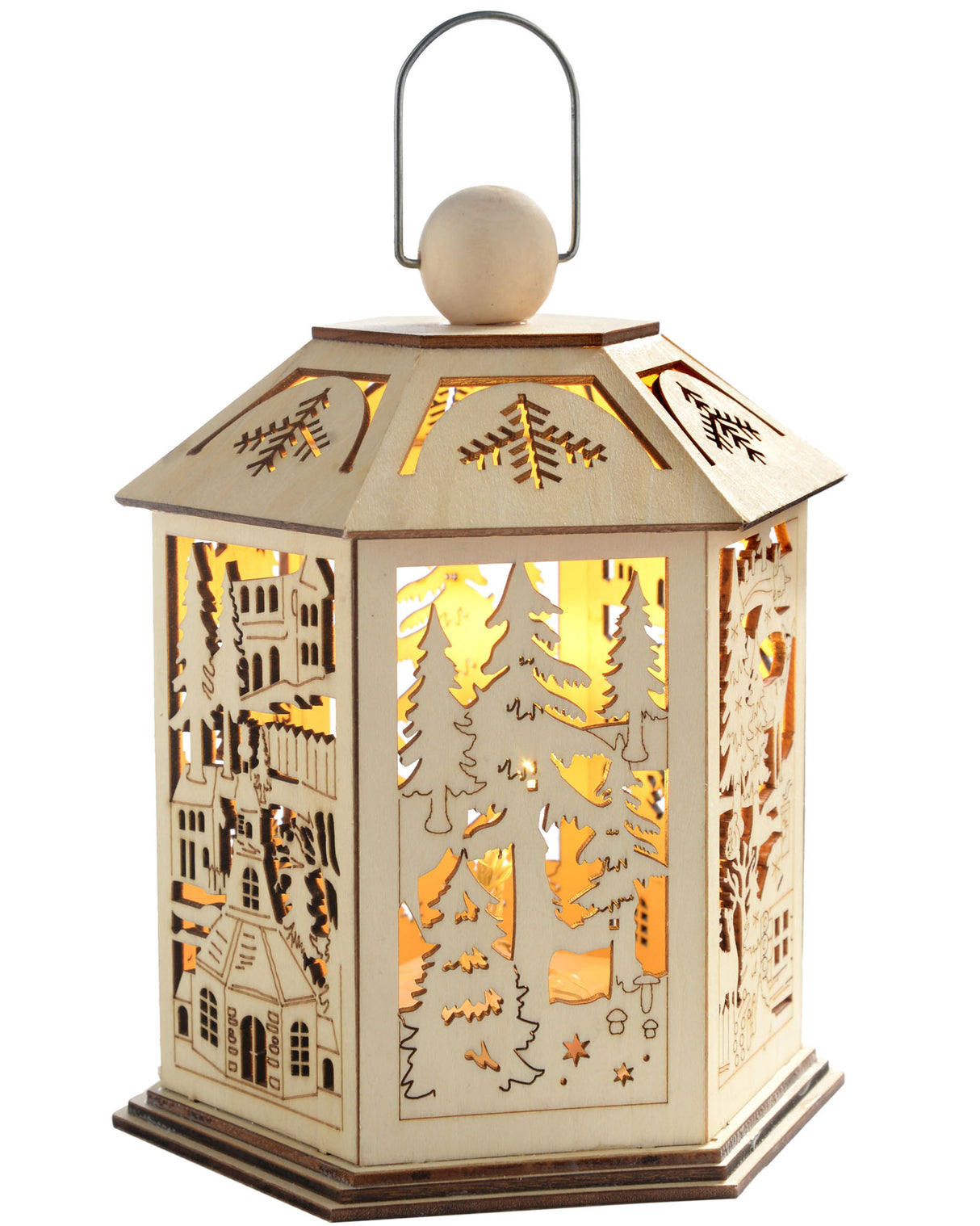 Pre-Lit Decorative Wooden Lantern, 20 cm