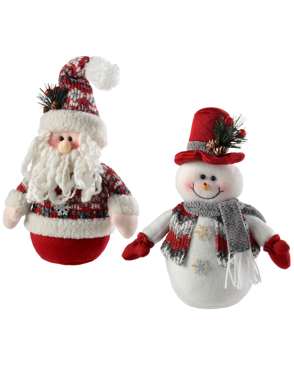 Set of 2 Santa and Snowman Figurines, Red/Grey, 25 cm