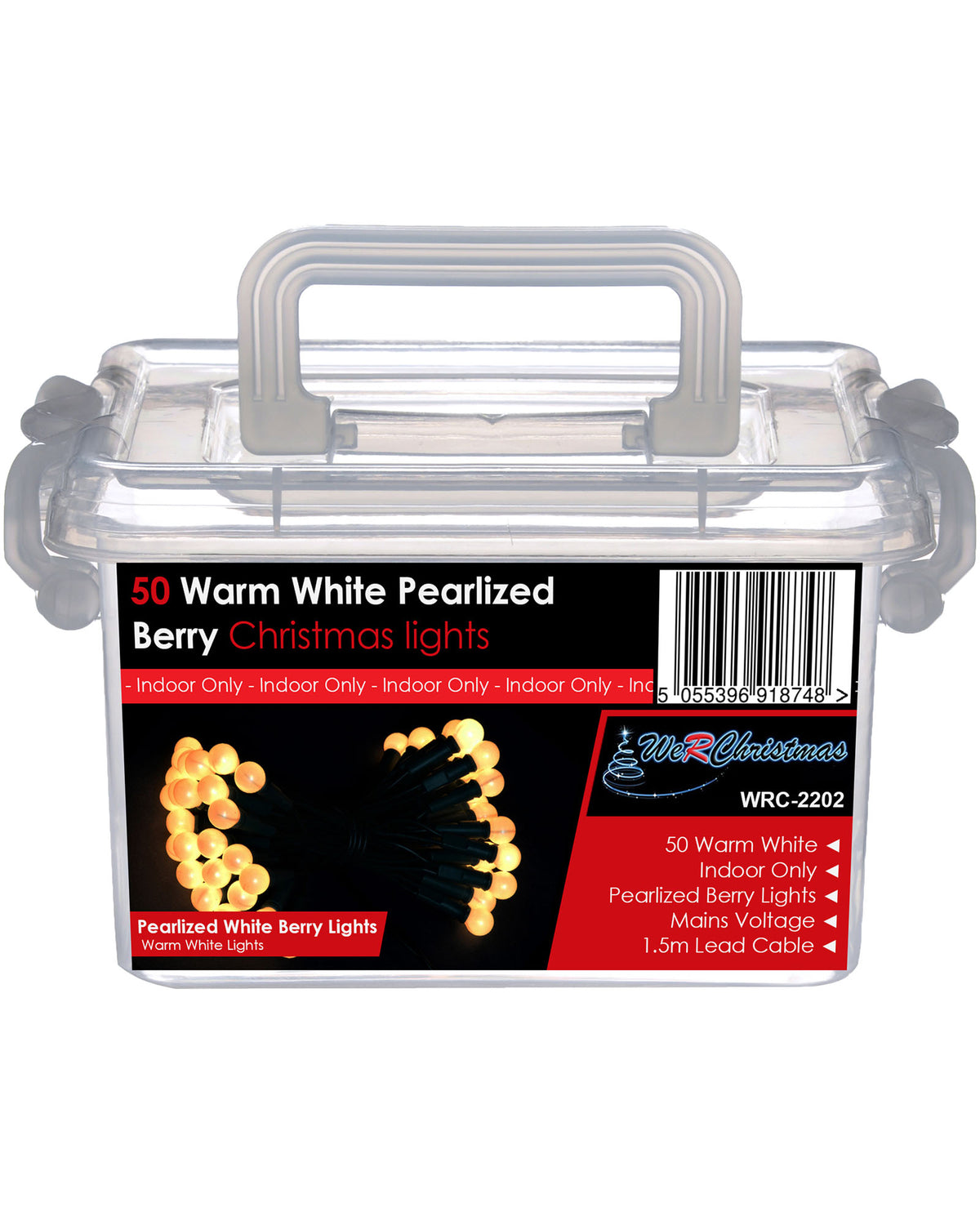 50 Pearlised Warm White Berry Light String, 6.5 m