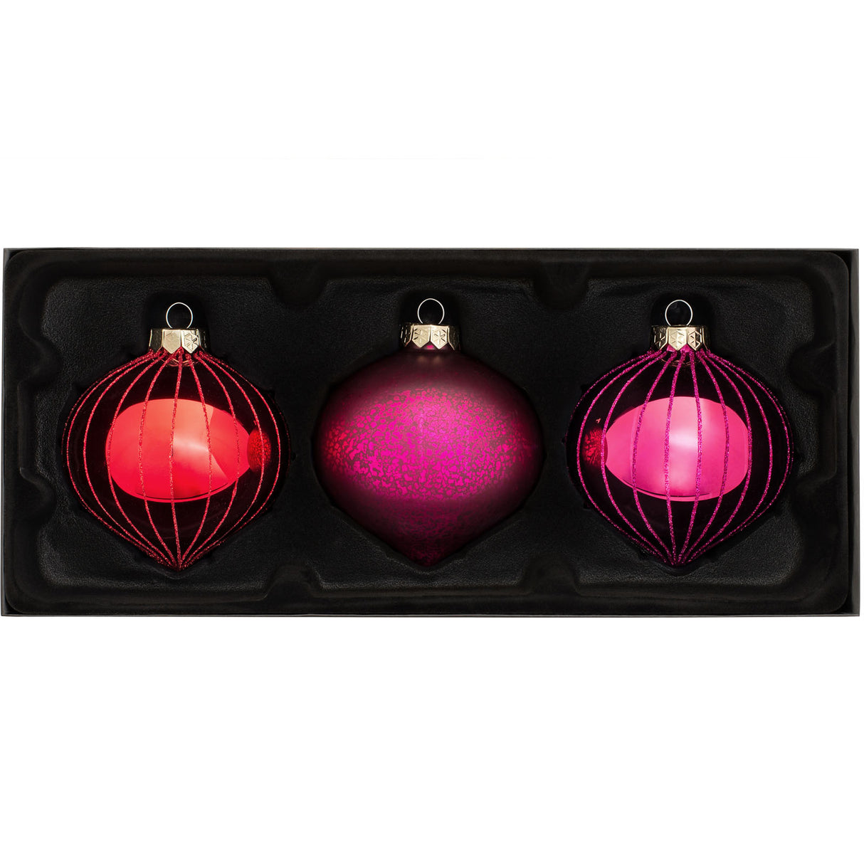 Ruby Glass Baubles, 3 Pack, 11 cm