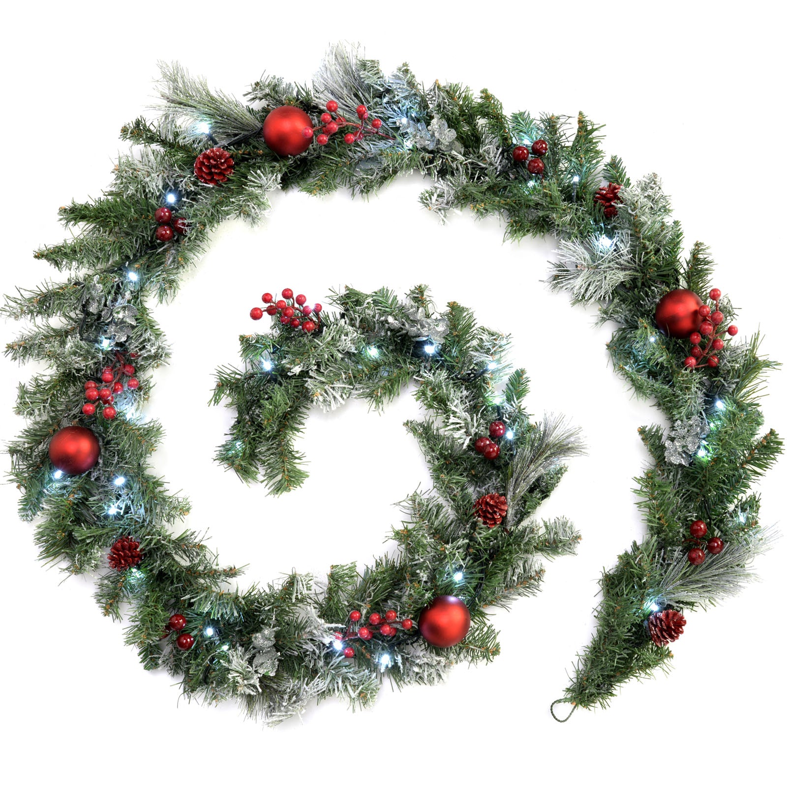 Pre-Lit Frosted Decorated Garland, 9 ft