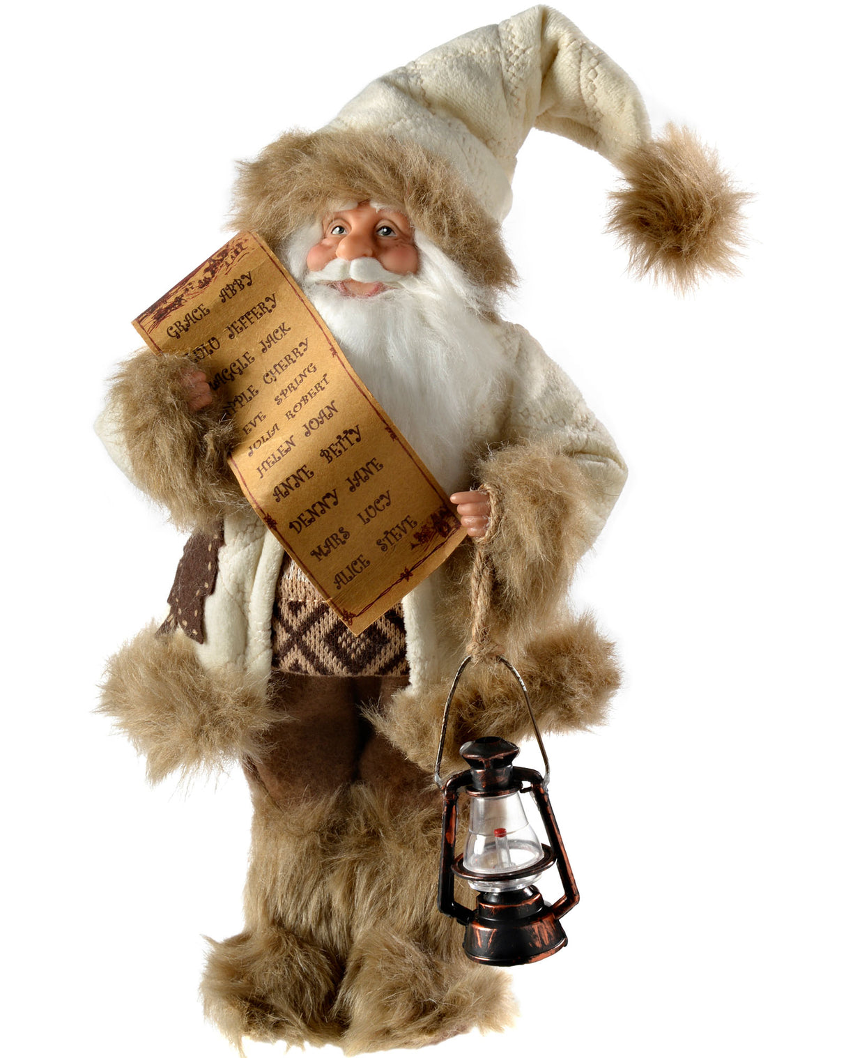 Standing Santa Figurine, White/Brown, 31 cm