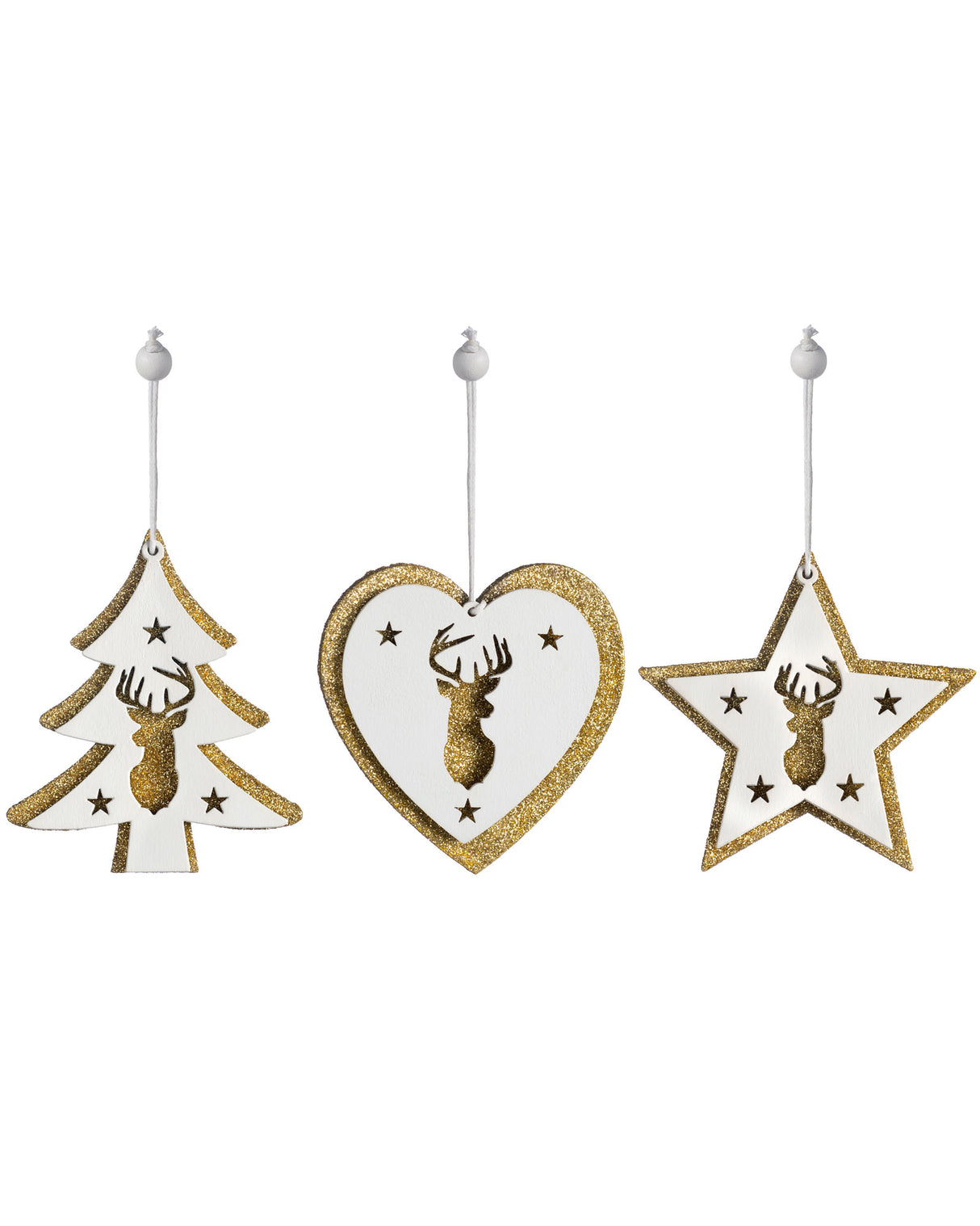Set of 6 Hanging Christmas Decorations 9cm, Gold