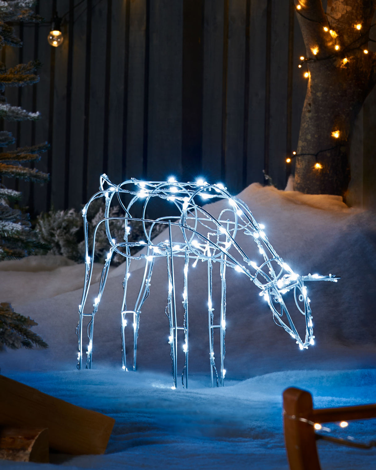 3D Twinkling Grazing Reindeer Silhouette, White, 68 cm