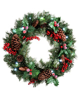 Pre-Lit Natural Decorated Wreath, Pinecones & Berries, 60 cm – We R ...