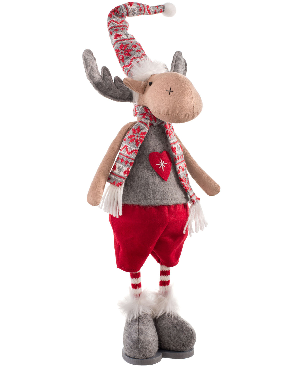 Standing Reindeer Figurine, Red and Grey, 43 cm