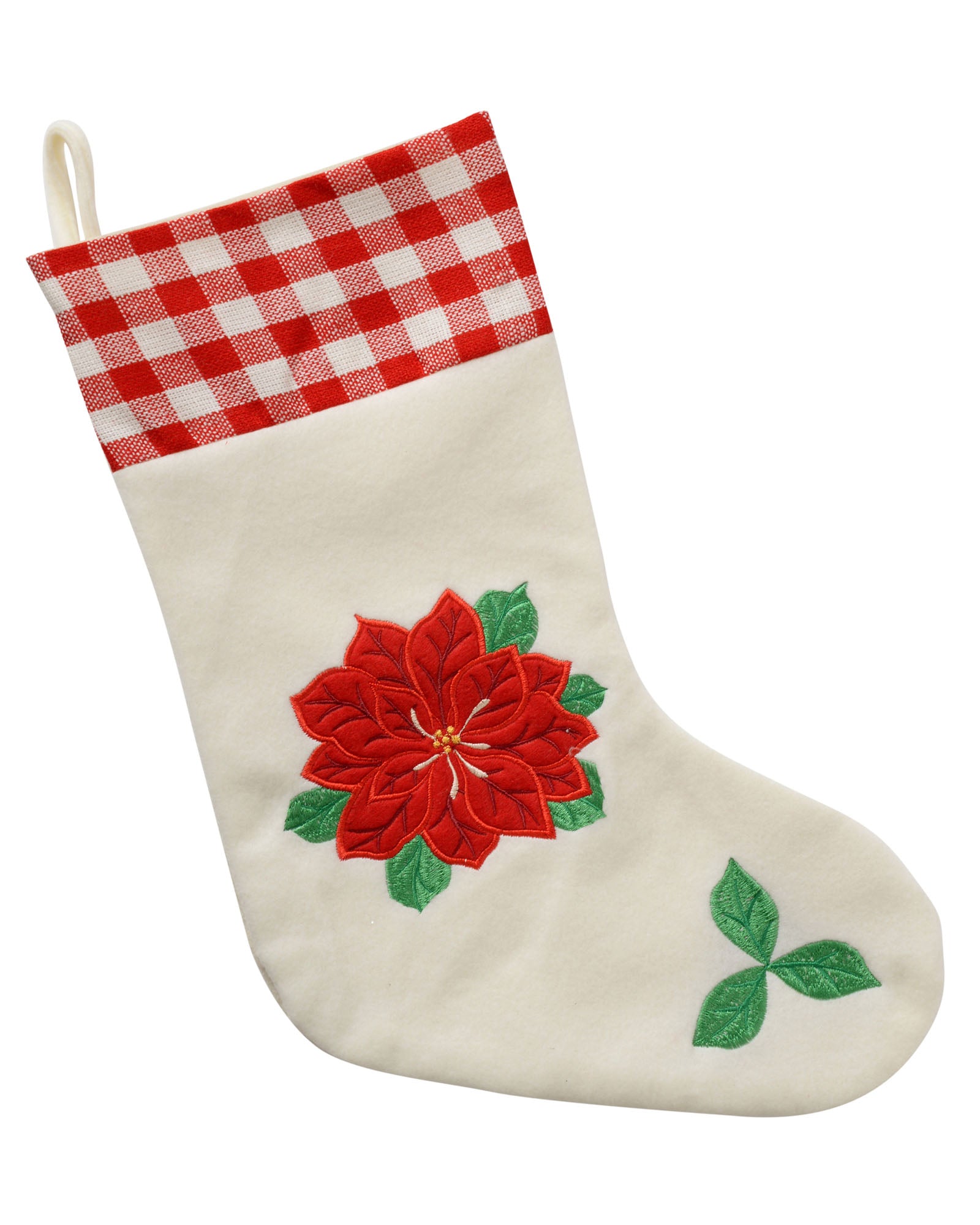 Poinsettia Embroidered Stocking, Red/White, 48 cm