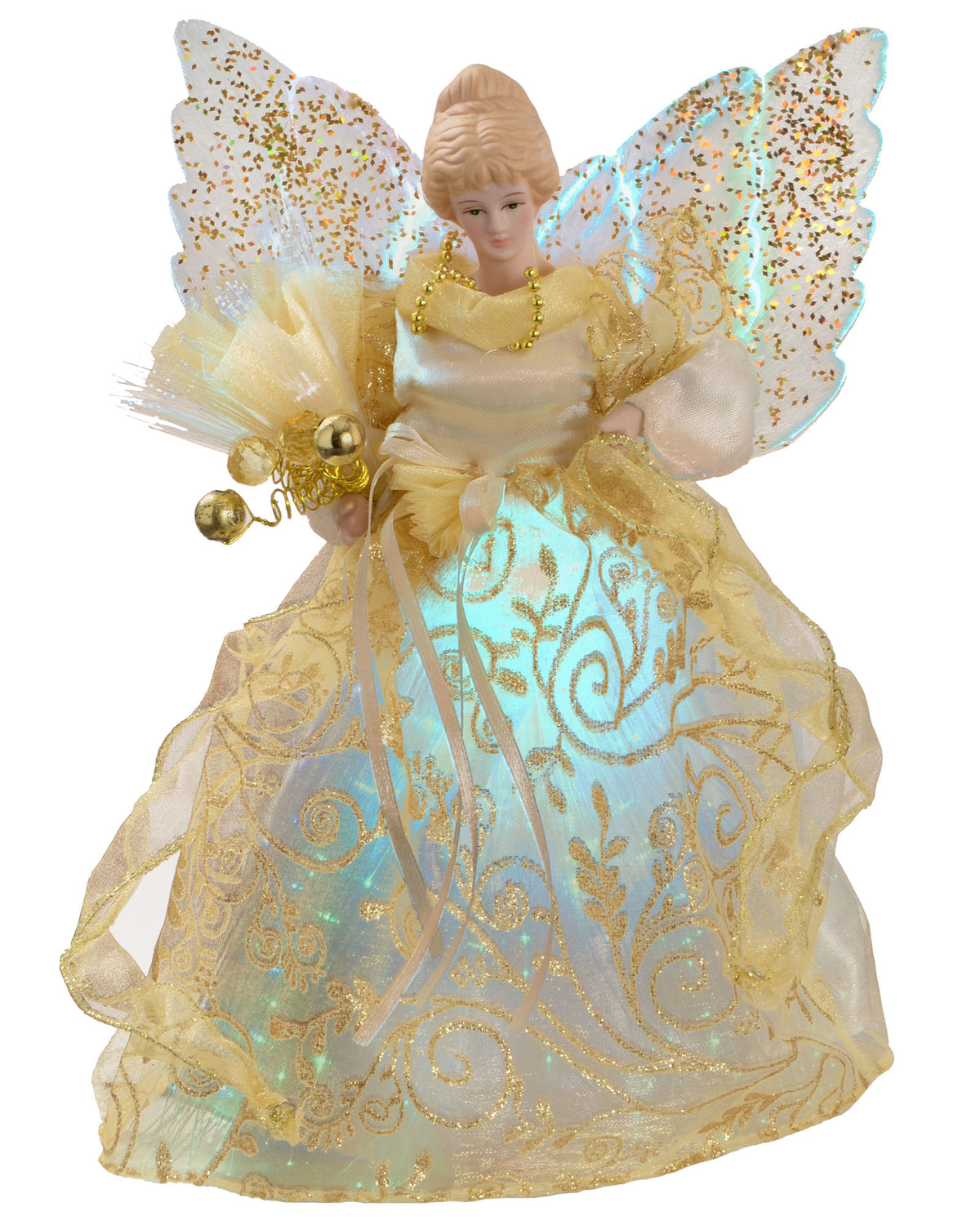 Fibre Optic Angel Christmas Tree Topper, Gold, 25 cm