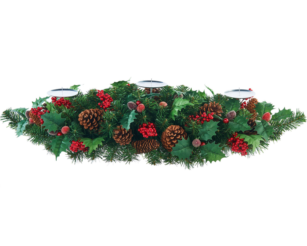 3 Pillar Decorated Garland Candle Holder, Red, 76 cm