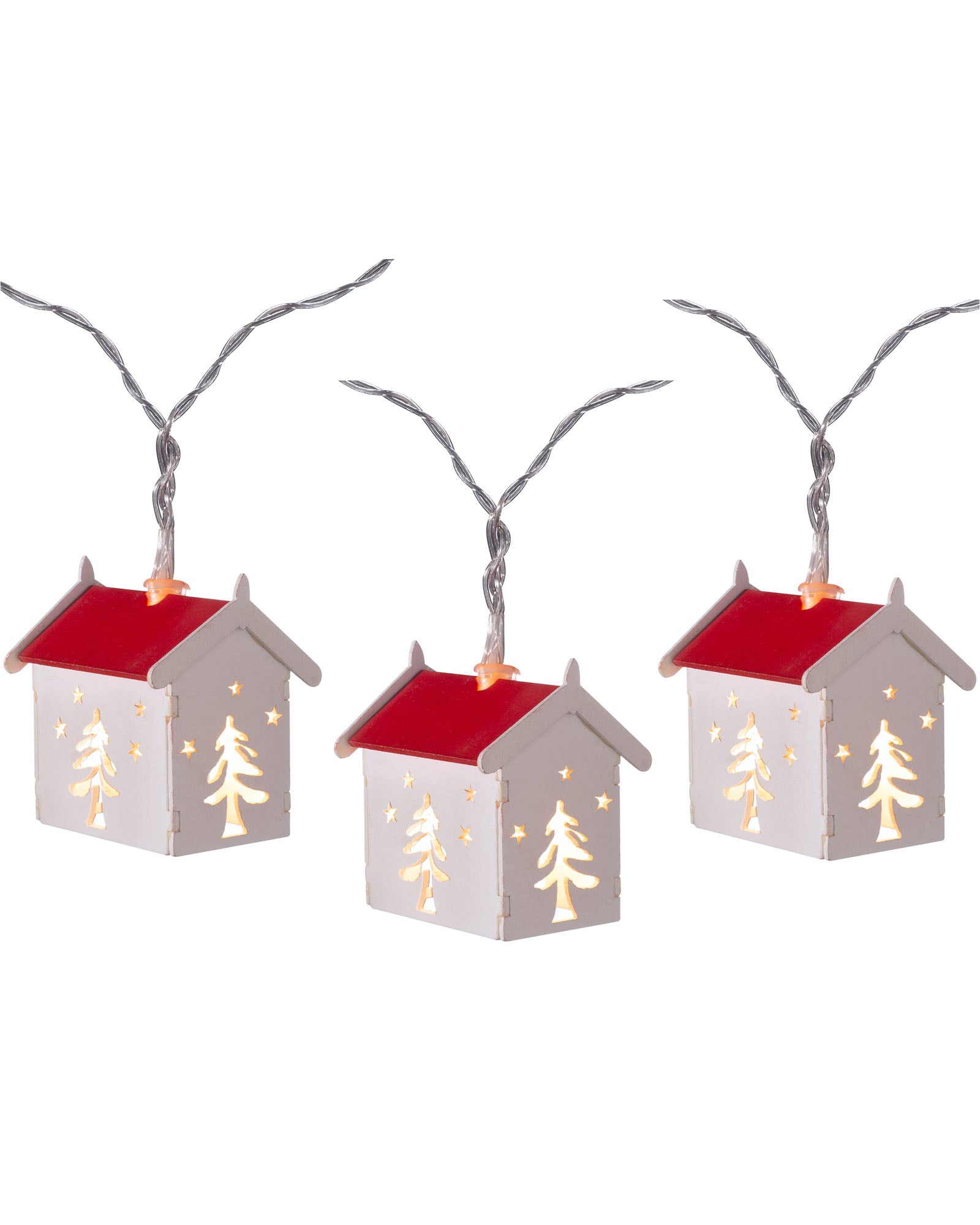 10 Decorative Wooden House LED String Lights, 1.8 m