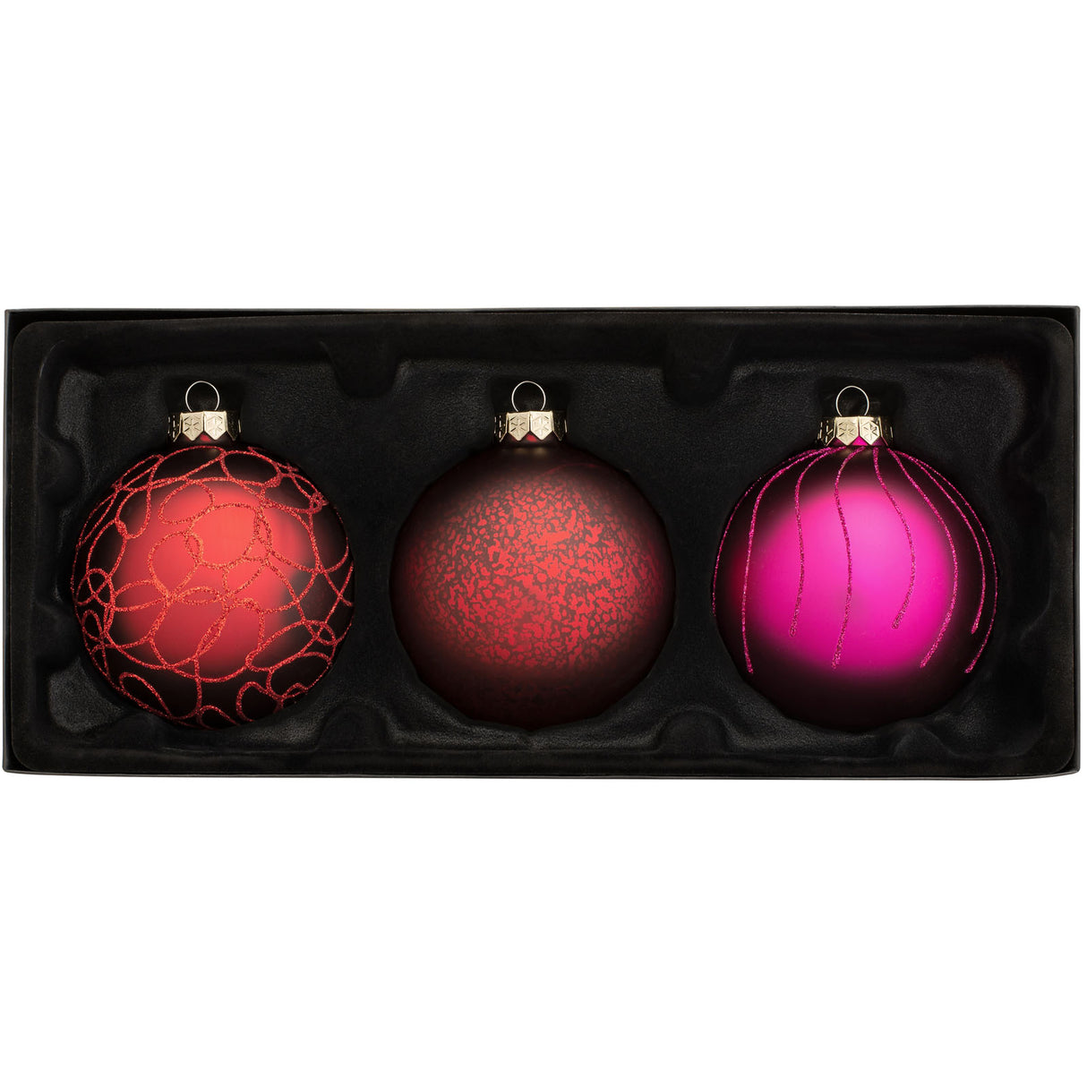 Ruby Glass Baubles, 3 Pack, 10 cm