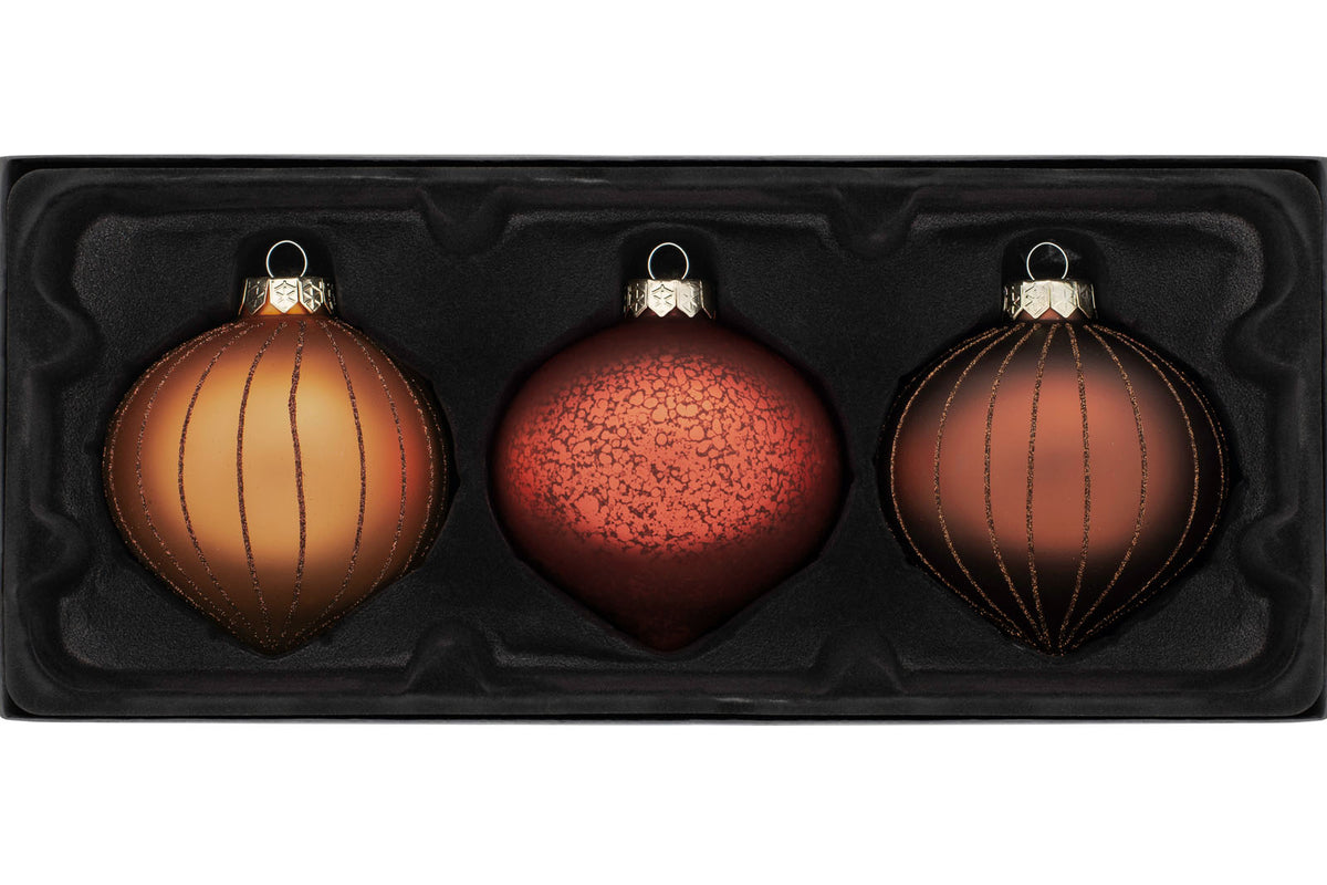 3 Copper Glass Baubles, 11 cm