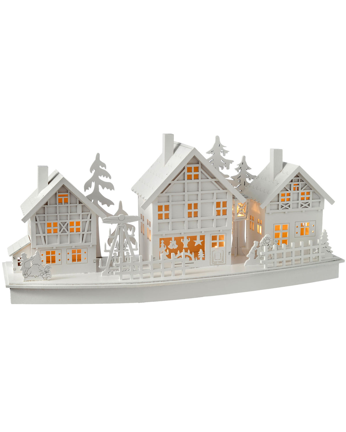 Pre-Lit Village Scene, White, 37 cm
