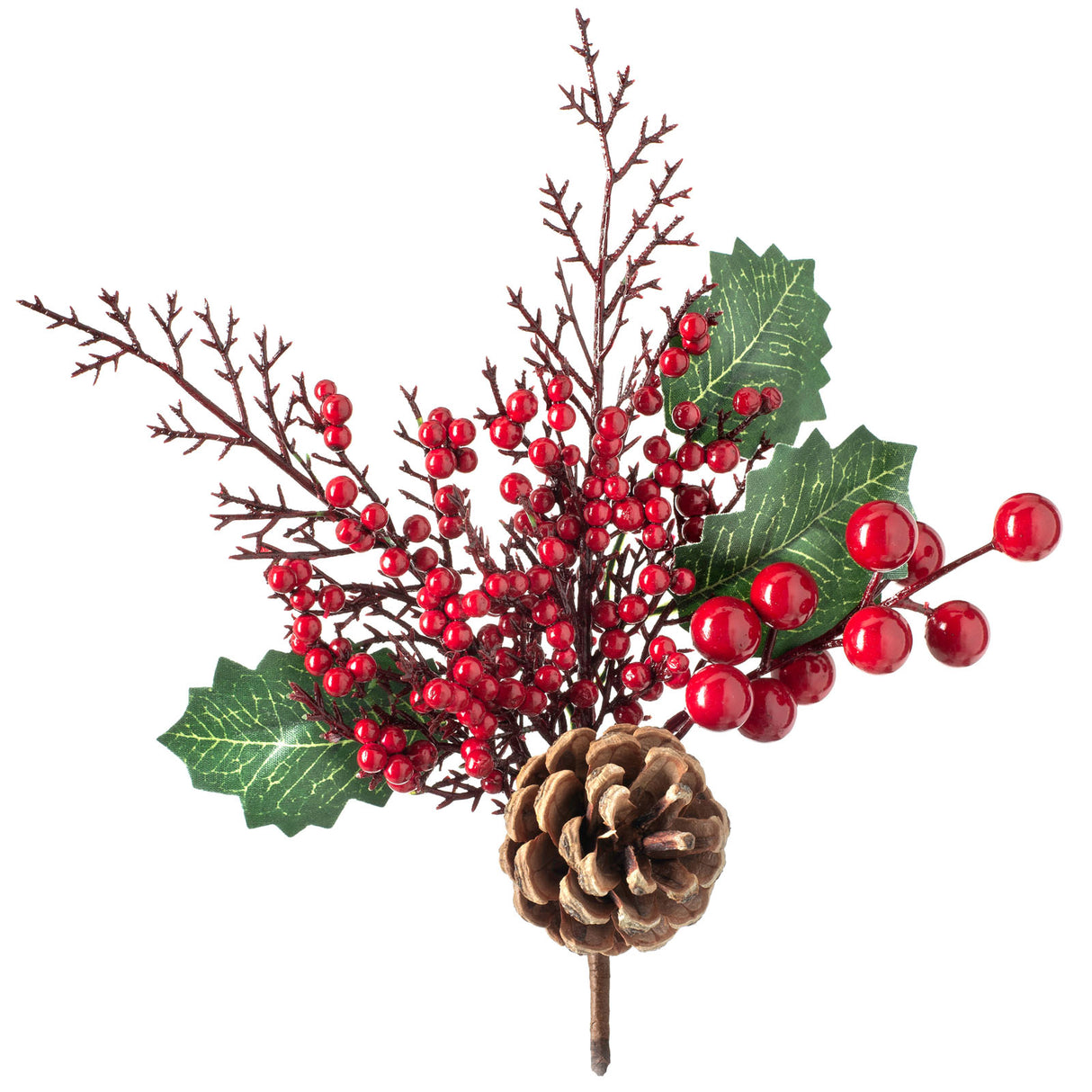 Artificial Berries and Pinecones Tree Pick, Red, 20 cm