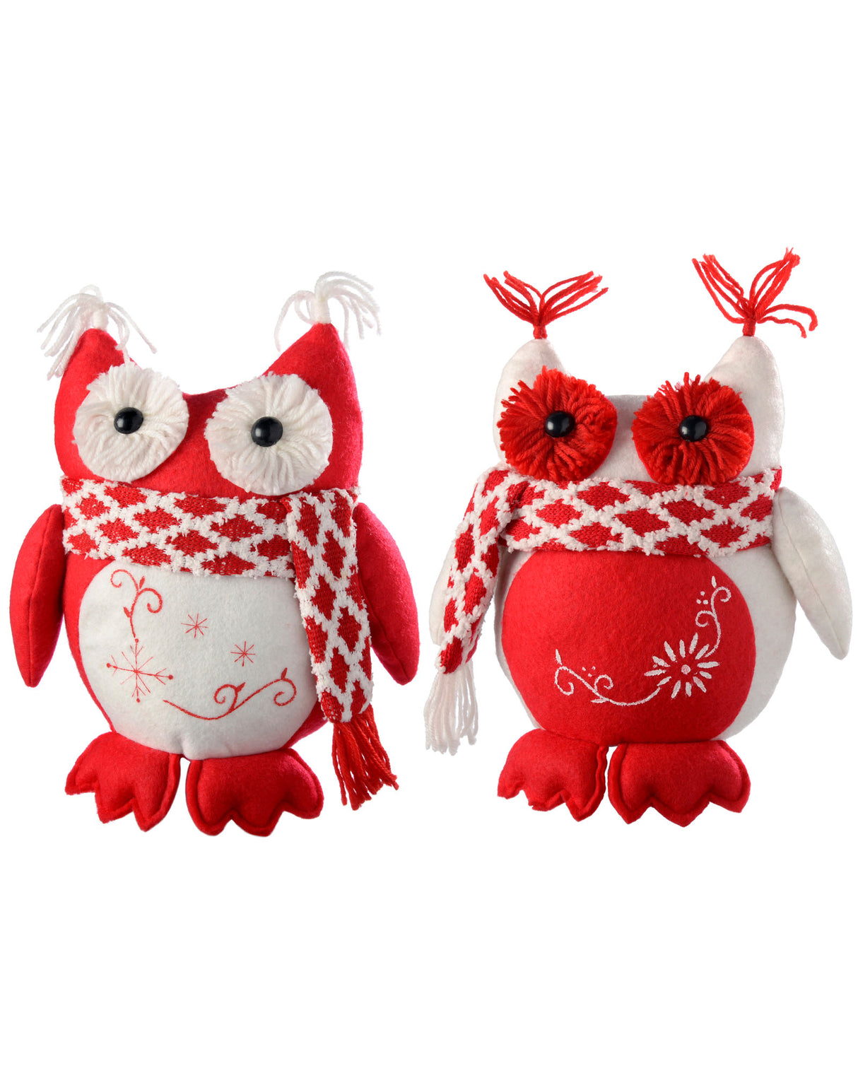 Set of 2 Owl Figurines, Red/White, 27 cm