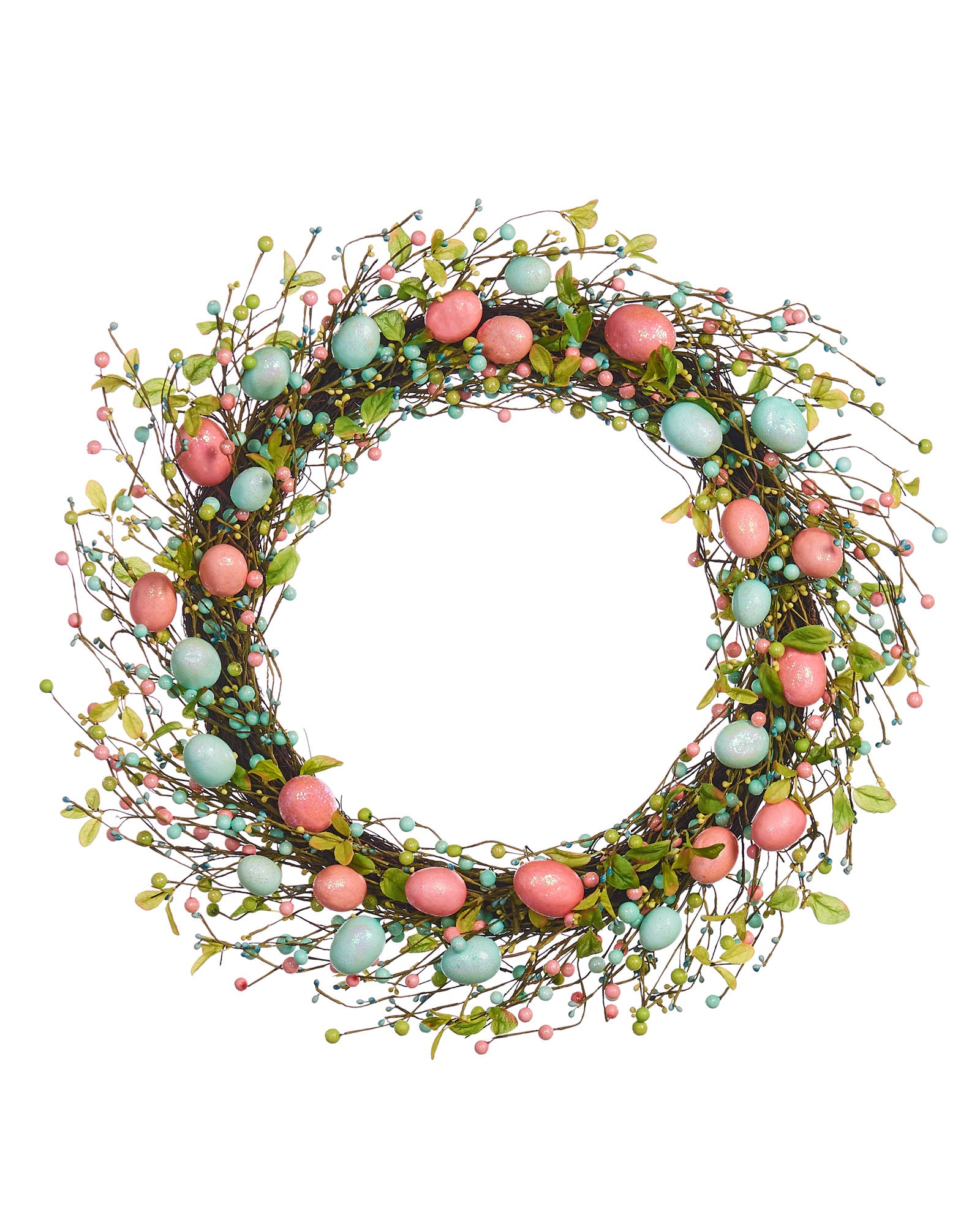 Artificial Floral Egg Spring Wreath, Blue & Pink, 28 Inch