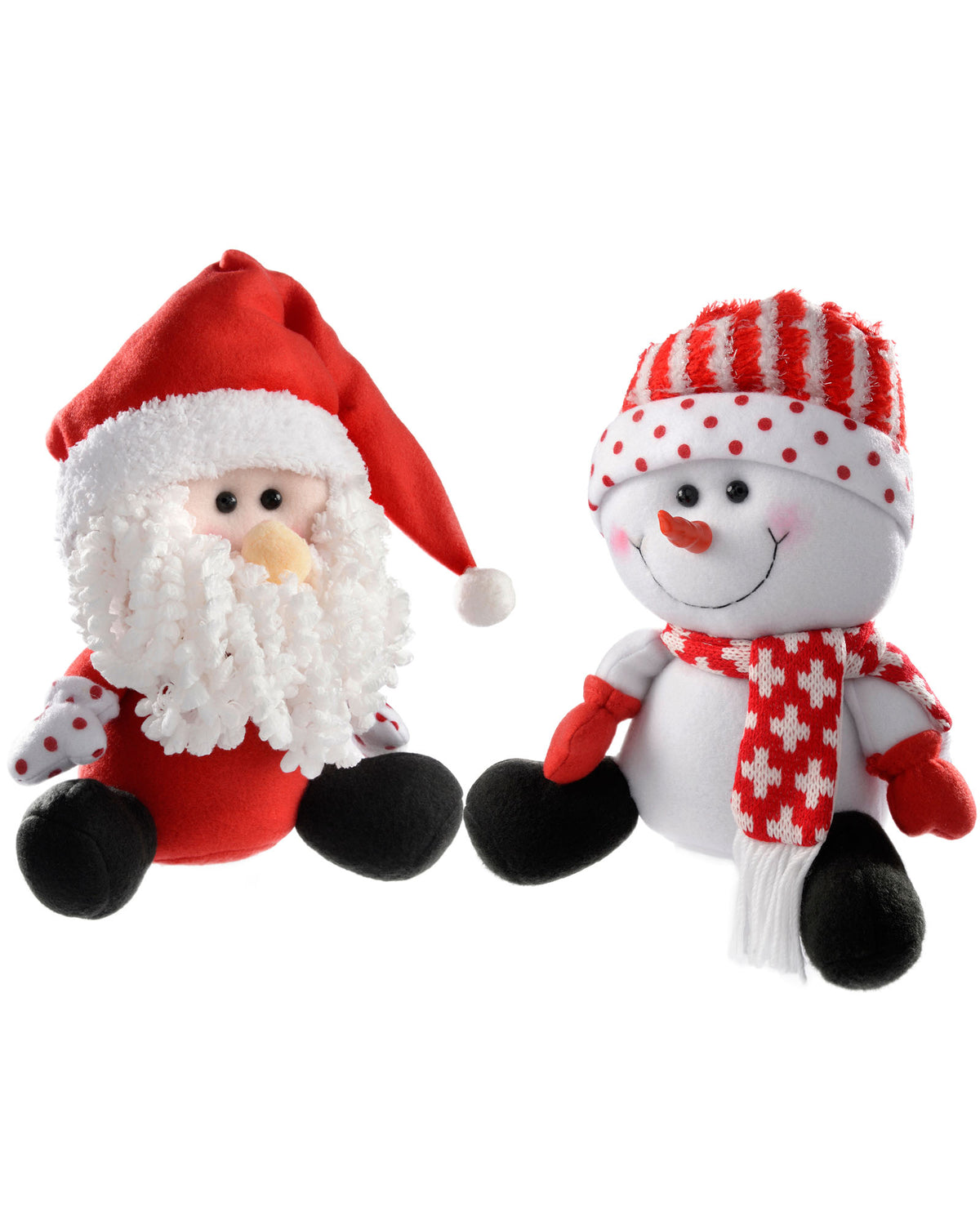 Set of 2 Santa & Snowman Figurine, Red/White, 30 cm