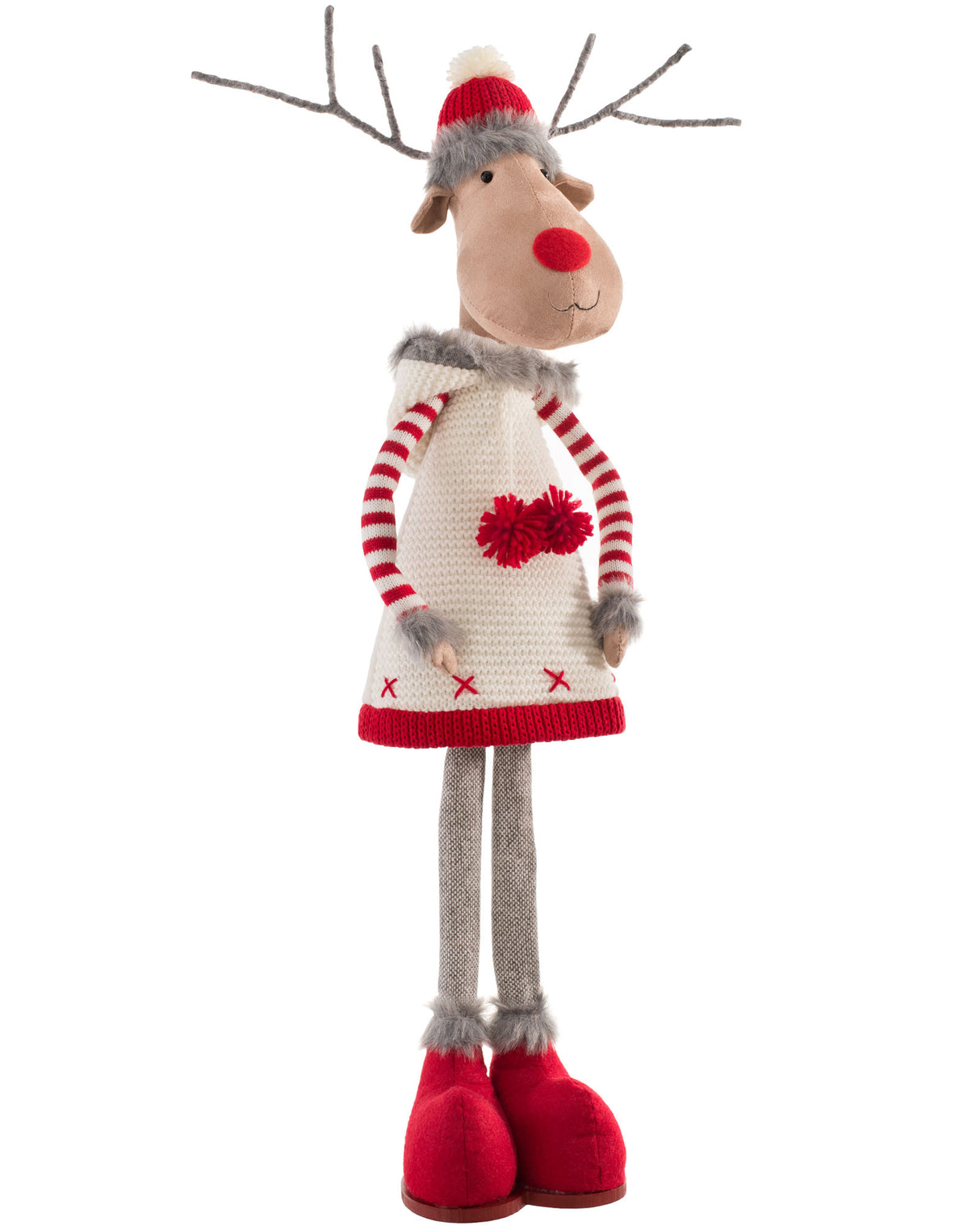 Standing Christmas Reindeer Figurine, Red and Cream, 70 cm