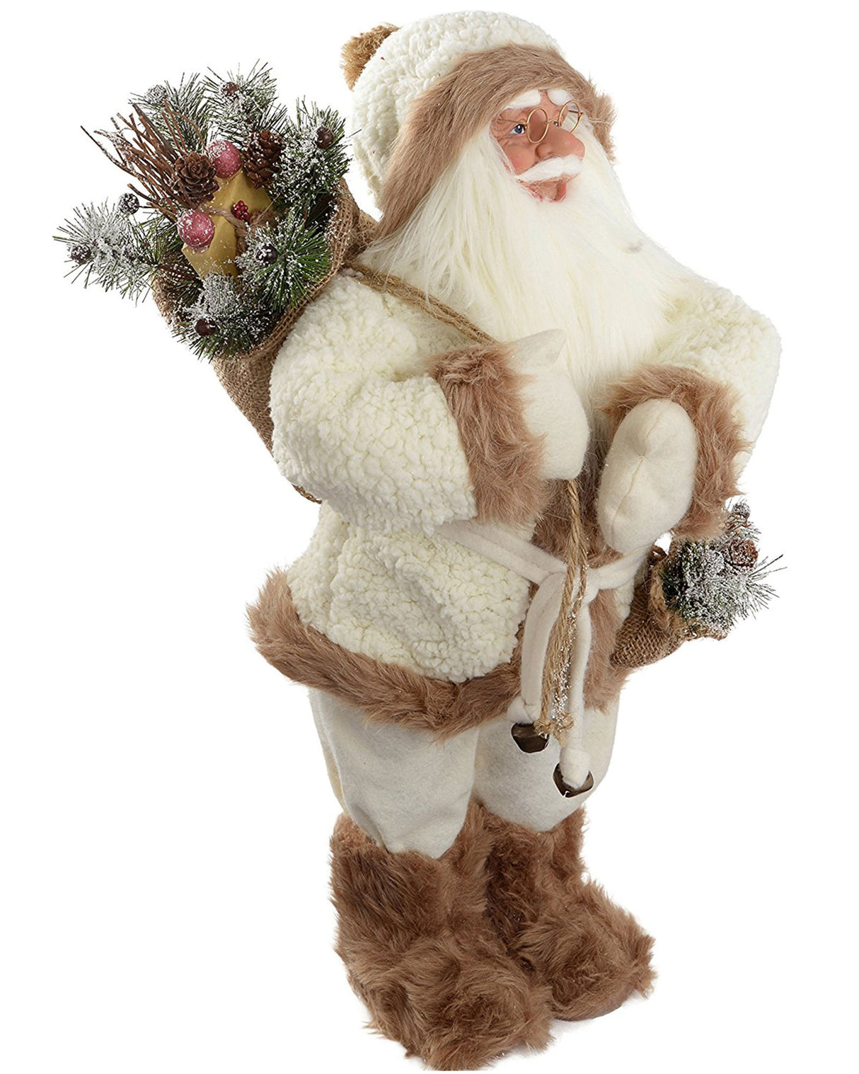 Standing Santa with Gift Sack Figurine, White/ Brown, 60 cm