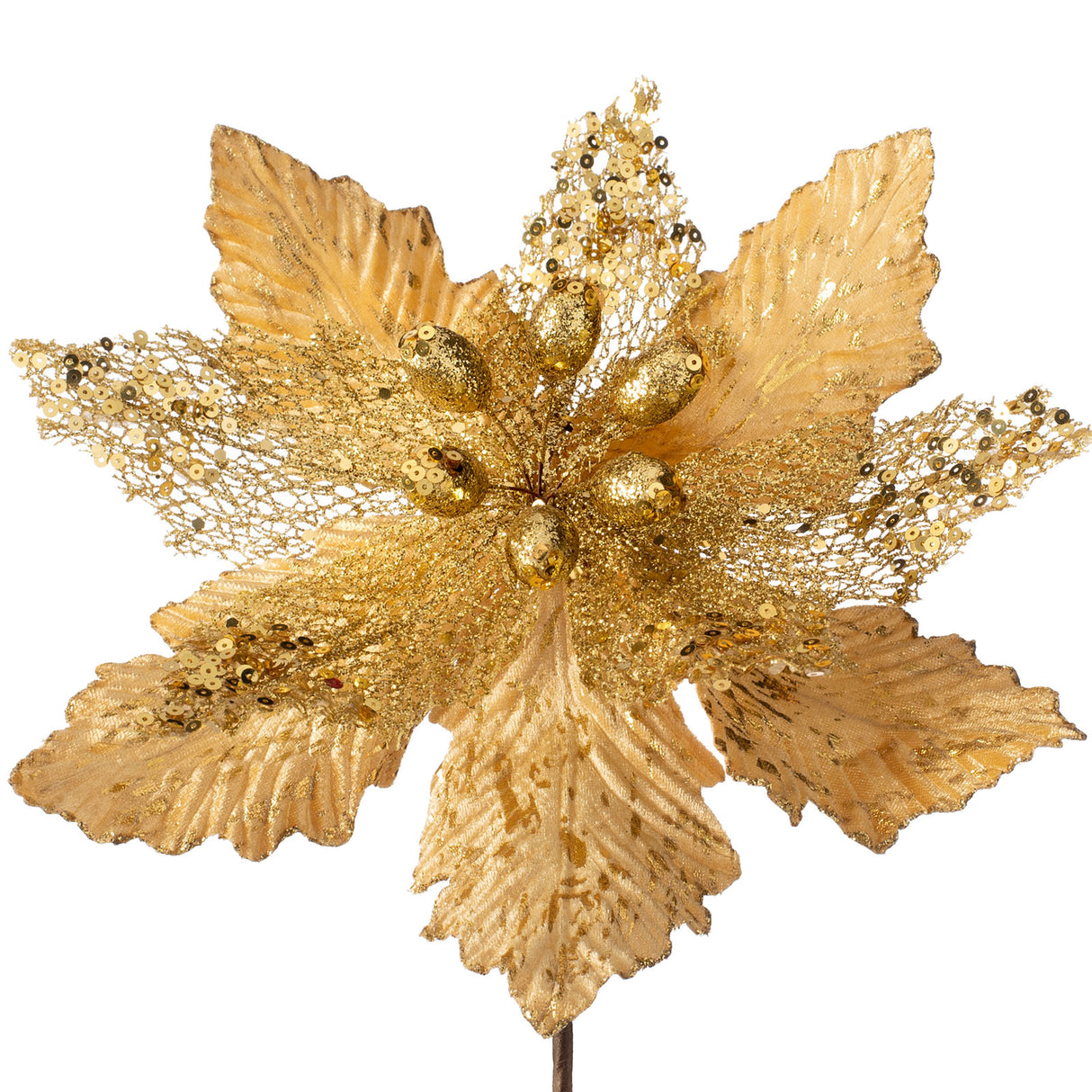 Artificial Poinsettia Flower, Gold, 32 cm