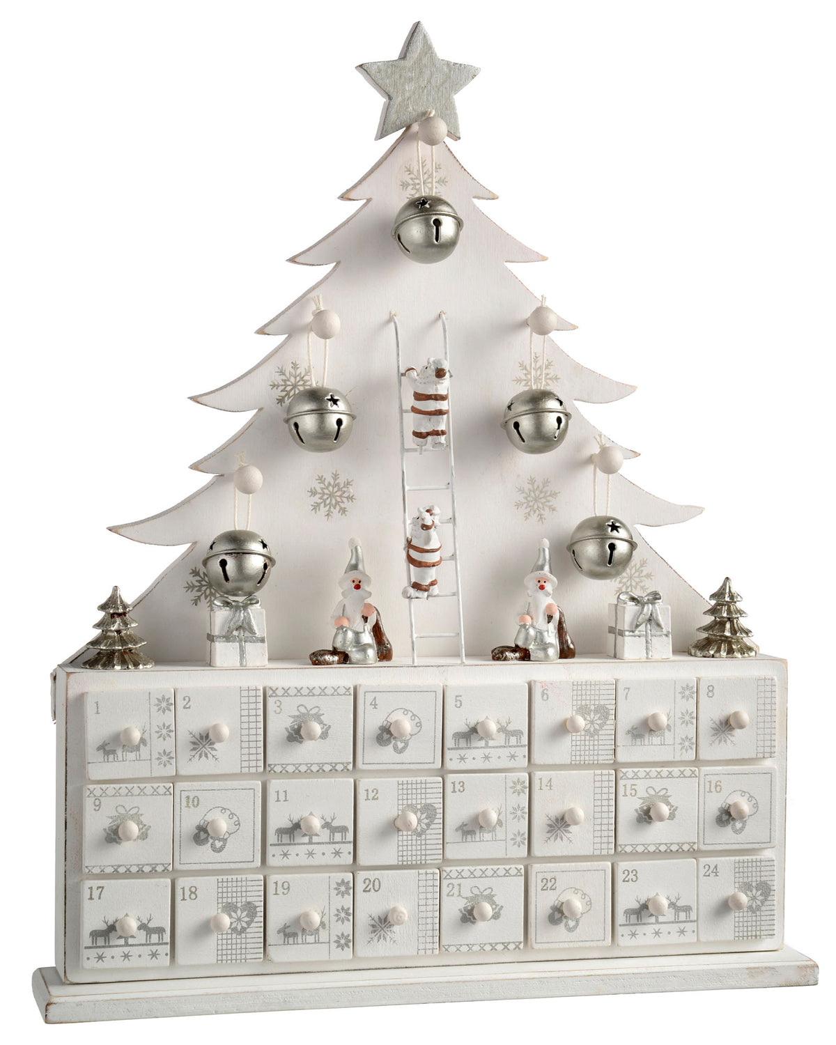Wooden Christmas Tree Advent Calendar, Silver, 40 cm