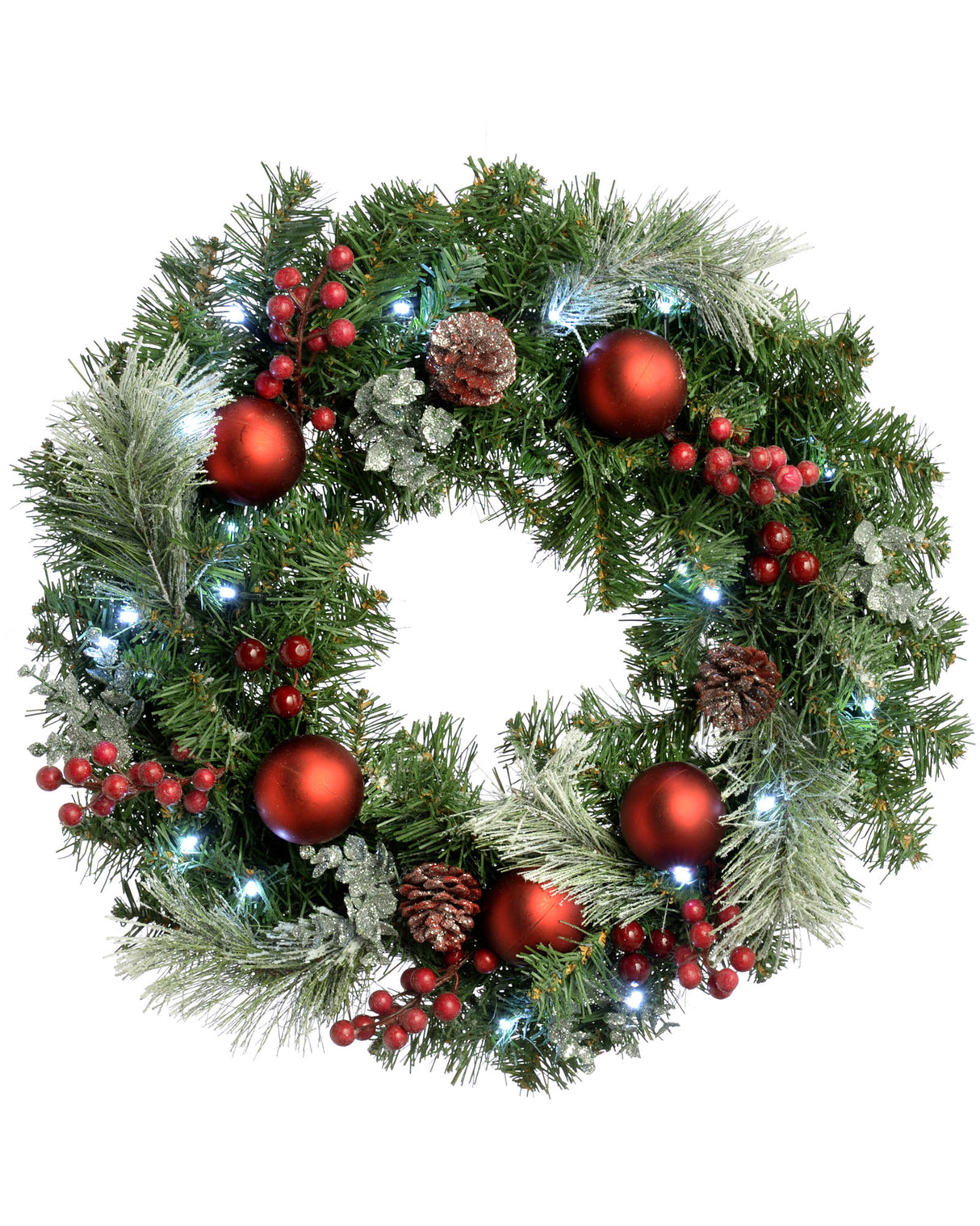 Pre-Lit Decorated Frosted Wreath, 60 cm