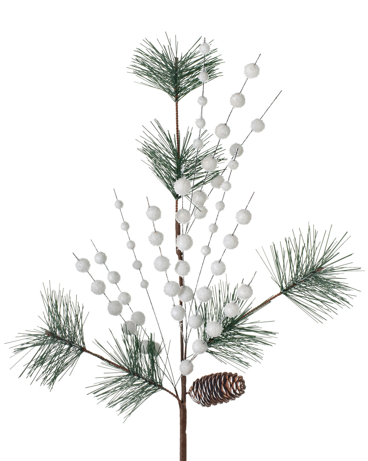 Artificial Berries and Pinecone Pick, White, 66 cm