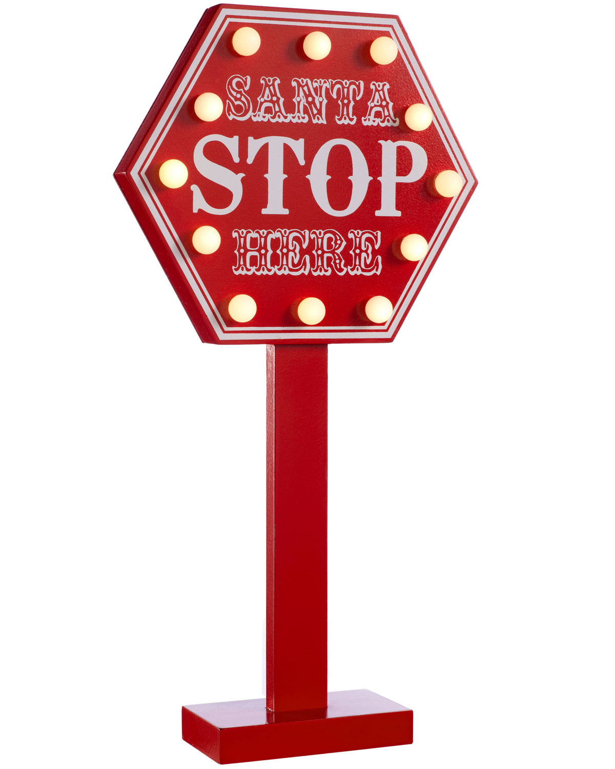 Pre-Lit Santa Stop Here Sign, 40 cm