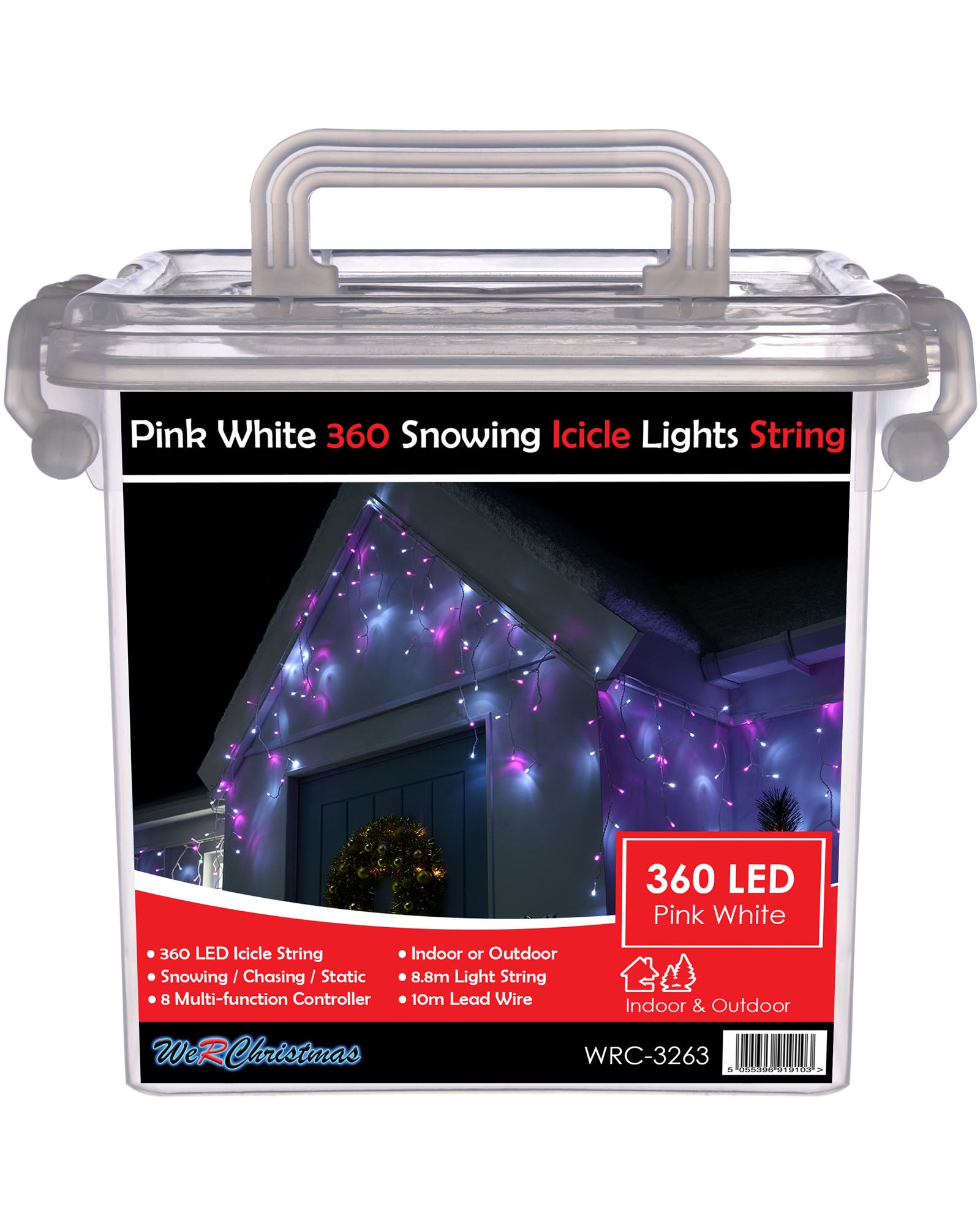 360 LED Icicle Lights, Pink/White, 8.8 m