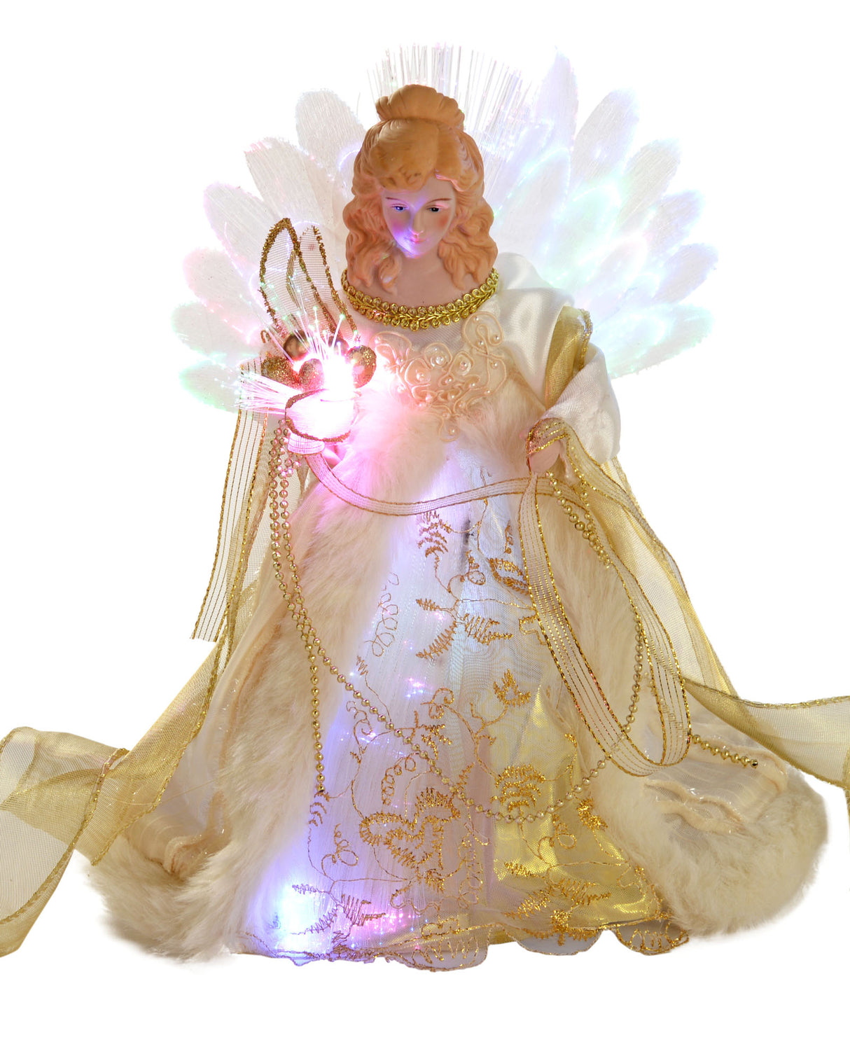 Fibre Optic Angel Christmas Tree Topper, Cream/Gold, 25 cm