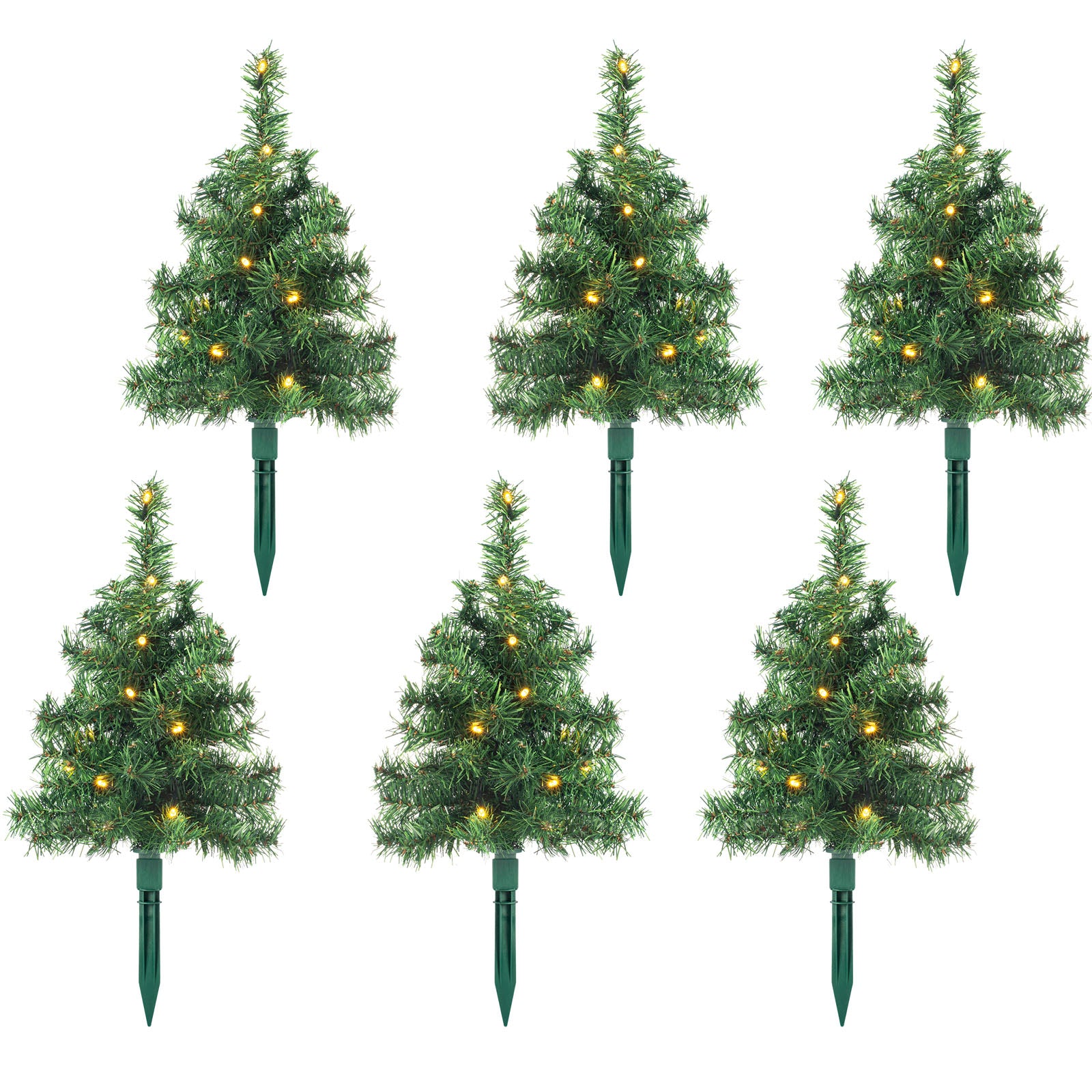 Set of 6 Christmas Tree Pathway Stake Lights, 30 cm